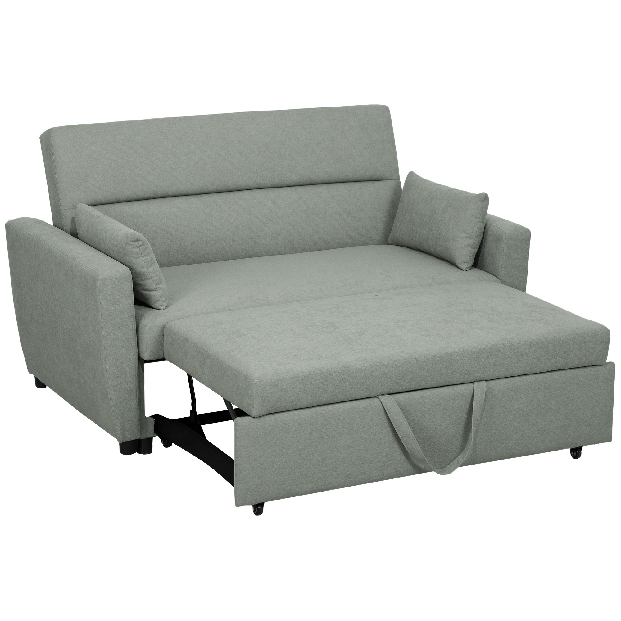 2-Sitzer Sofa mit Bettfunktion, Verstellbarer Rückenlehne, Polstersofa, Samtoptik, für Wohnzimmer, Schlafzimmer, Hellgrau