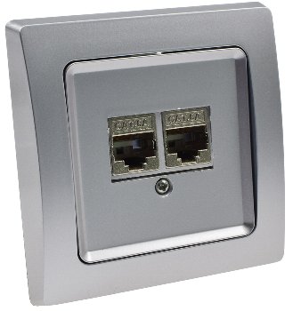 DELPHI Netzwerk-Dose 2x CAT6 / inkl. Rahmen, UP, silber