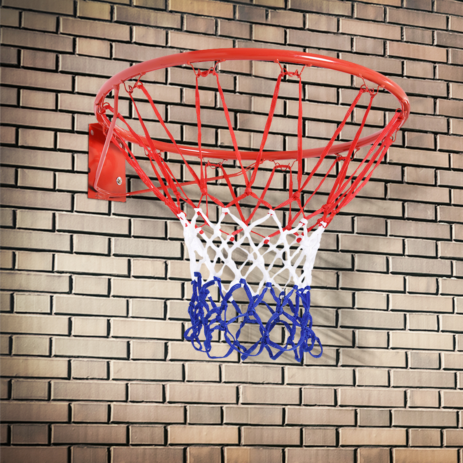 Basketballkorb, Indoor & Outdoor mit Ø46 cm Korb und Netz, Wandmontage, Basketball Board für Jugendliche Erwachsene, Rot + Blau + Weiß