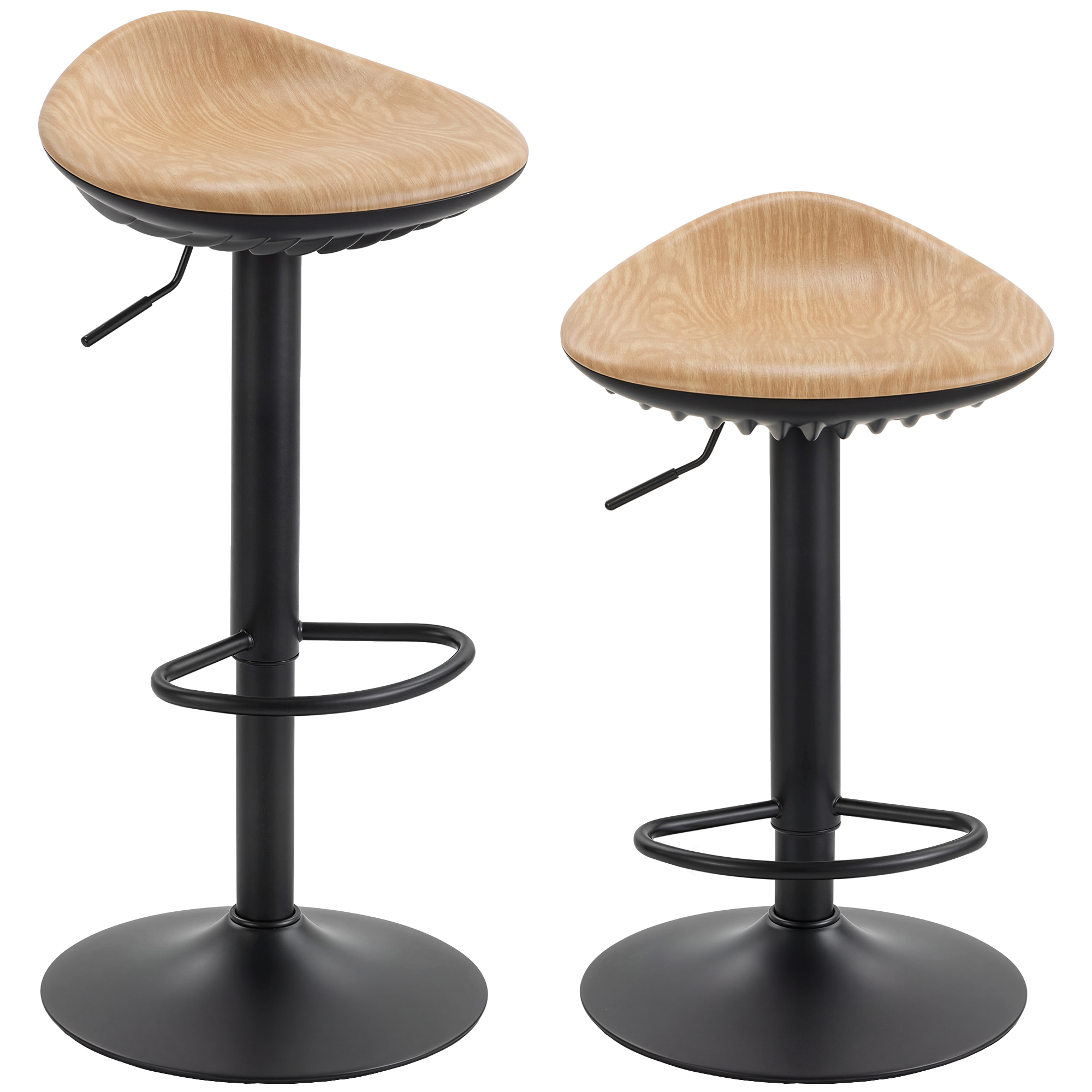 Barhocker 2er Set Drehbar Barstuhl mit Fußstütze Höhenverstellbar Tresenhocker mit Holzoptik, für Küche, Eiche