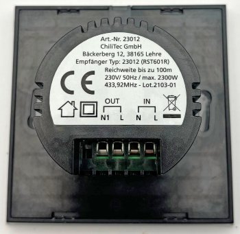 Funk-Wandschalter für "Pilota Casa", IP20, 230V, 2300W, Touch-Bedienung