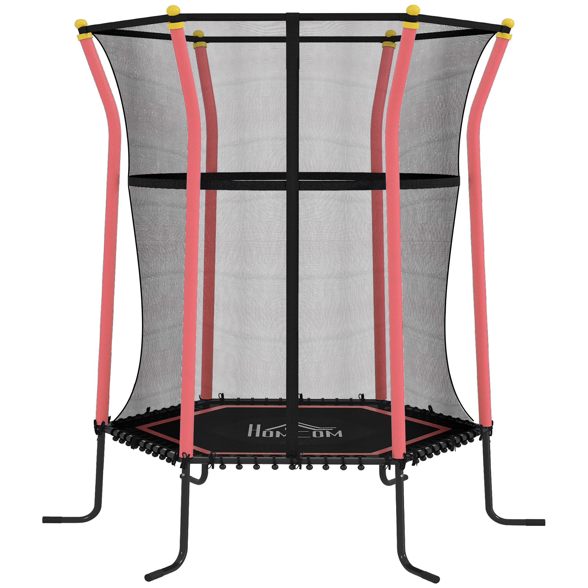 Trampolin für Kinder, Ø163,5 cm, mit Sicherheitsnetz, gepolstert, Stahl, belastbar bis 50 kg, Schwarz & Rot
