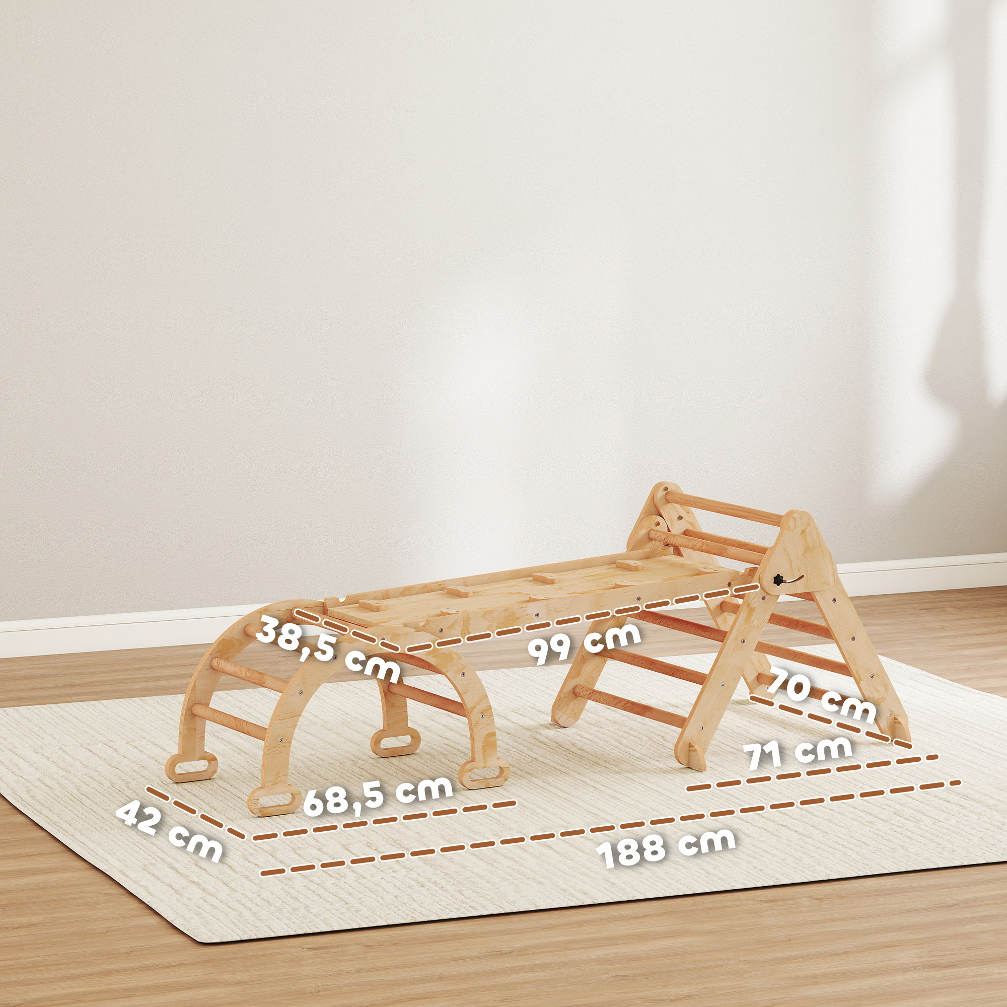 7-in-1 Klettergerüst, Bogenleiter, Dreiecksleiter, Rampe, Kletterwand, Rutsche, für Kinder von 1,5-4 Jahren, zusammenklappbar, Holz