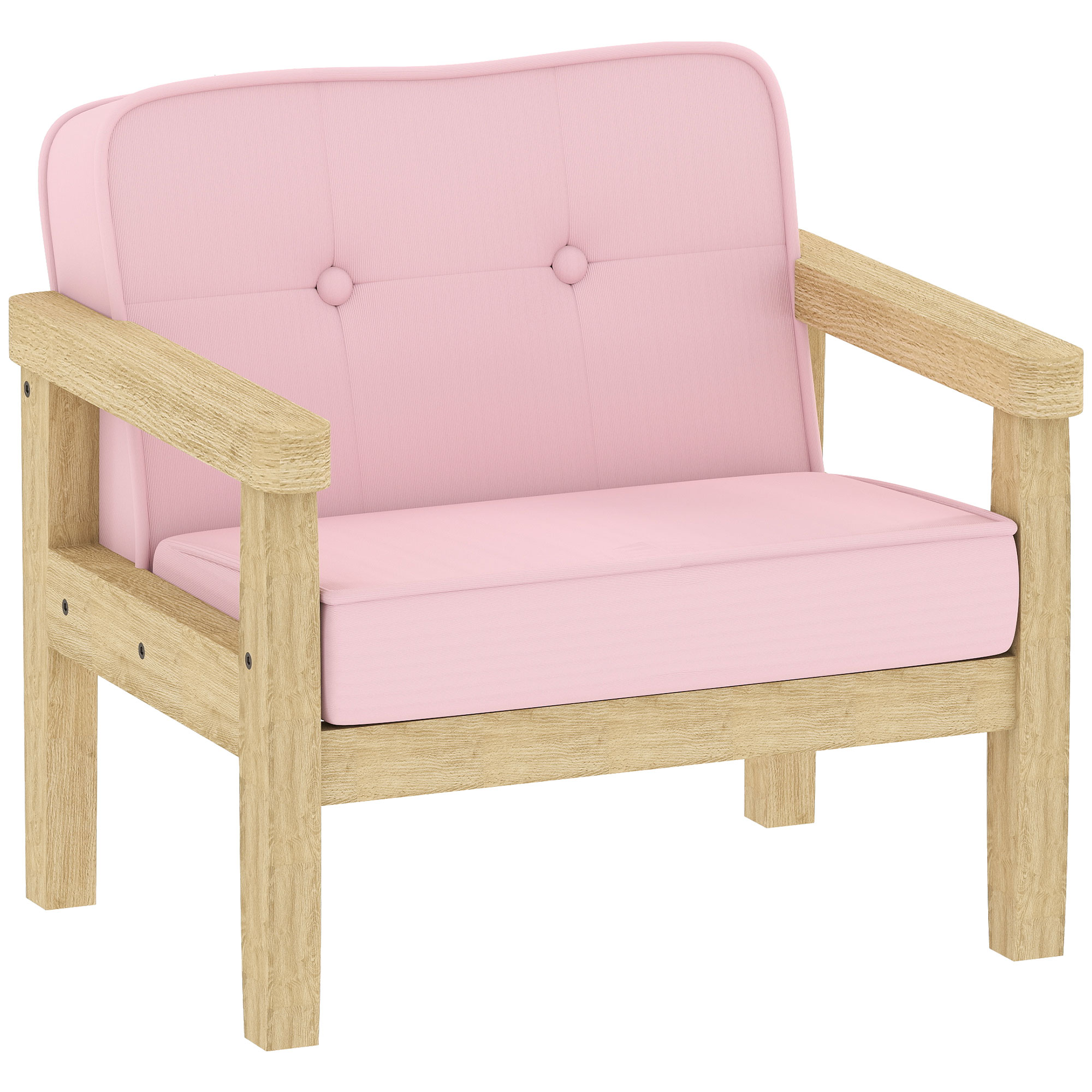 Kindersessel Kindersofa mit Kord-Optik, massiven Holzfüßen Sessel aus Schaumstoff Kinderstuhl für Kinderzimmer, Spielzimmer, 46,5 x 44 x 45 cm, für Kinder 3-8 Jahre Rosa