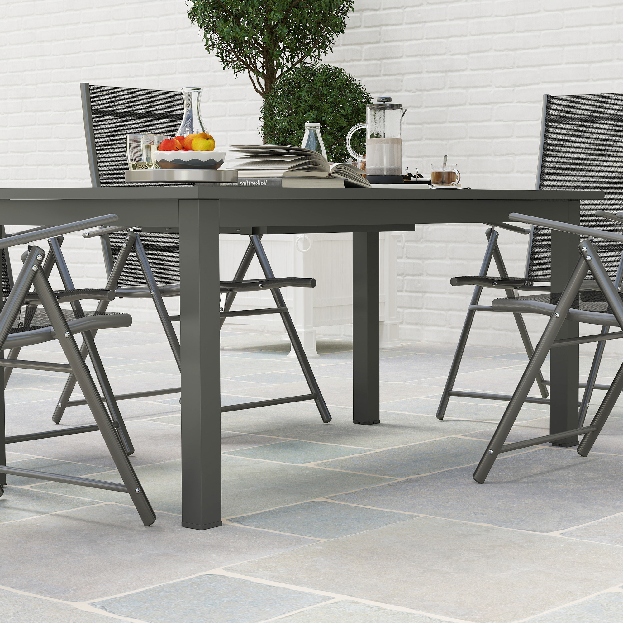 Gartentisch Erweitert Aluminium 160/220x90 cm Wetterfest Balkontisch, rutschfest Buffettisch Grau