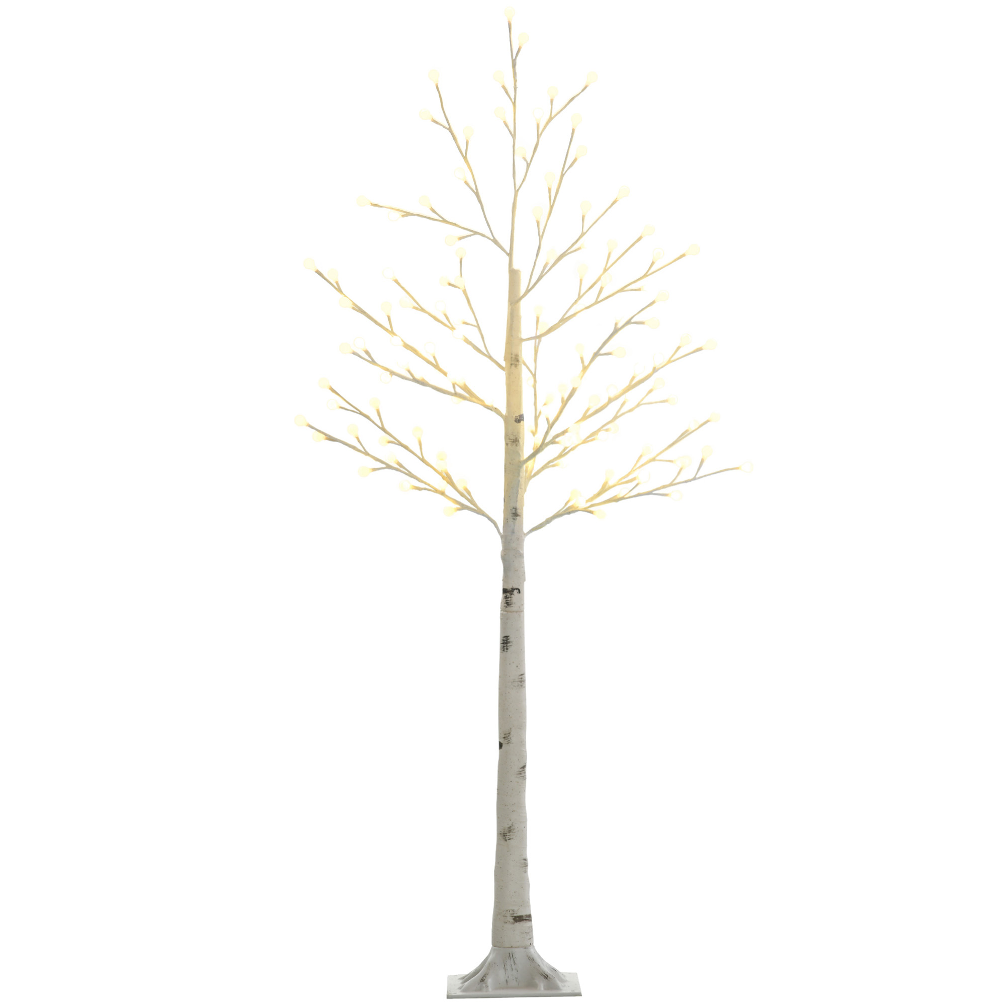 Künstliche Birke mit 120 LED-Lichtern, 3 Helligkeitsstufen, faltbare Äste, IP44, 150 cm, Weiß