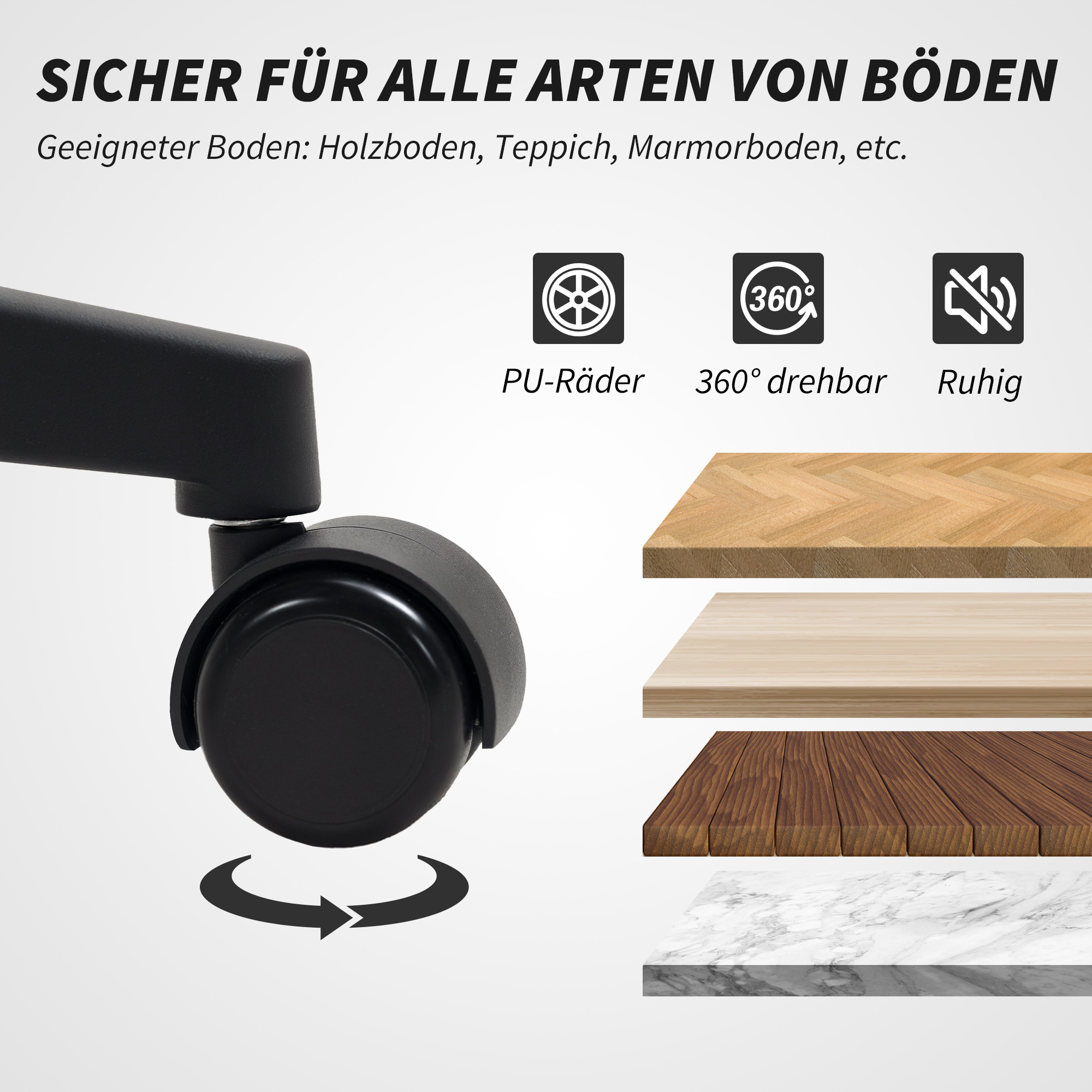 Bürostuhl mit weicher Rückenlehne, Räder, Armlehnen, höhenverstellbarer Schreibtischstuhl, Kunstwolle, Grau