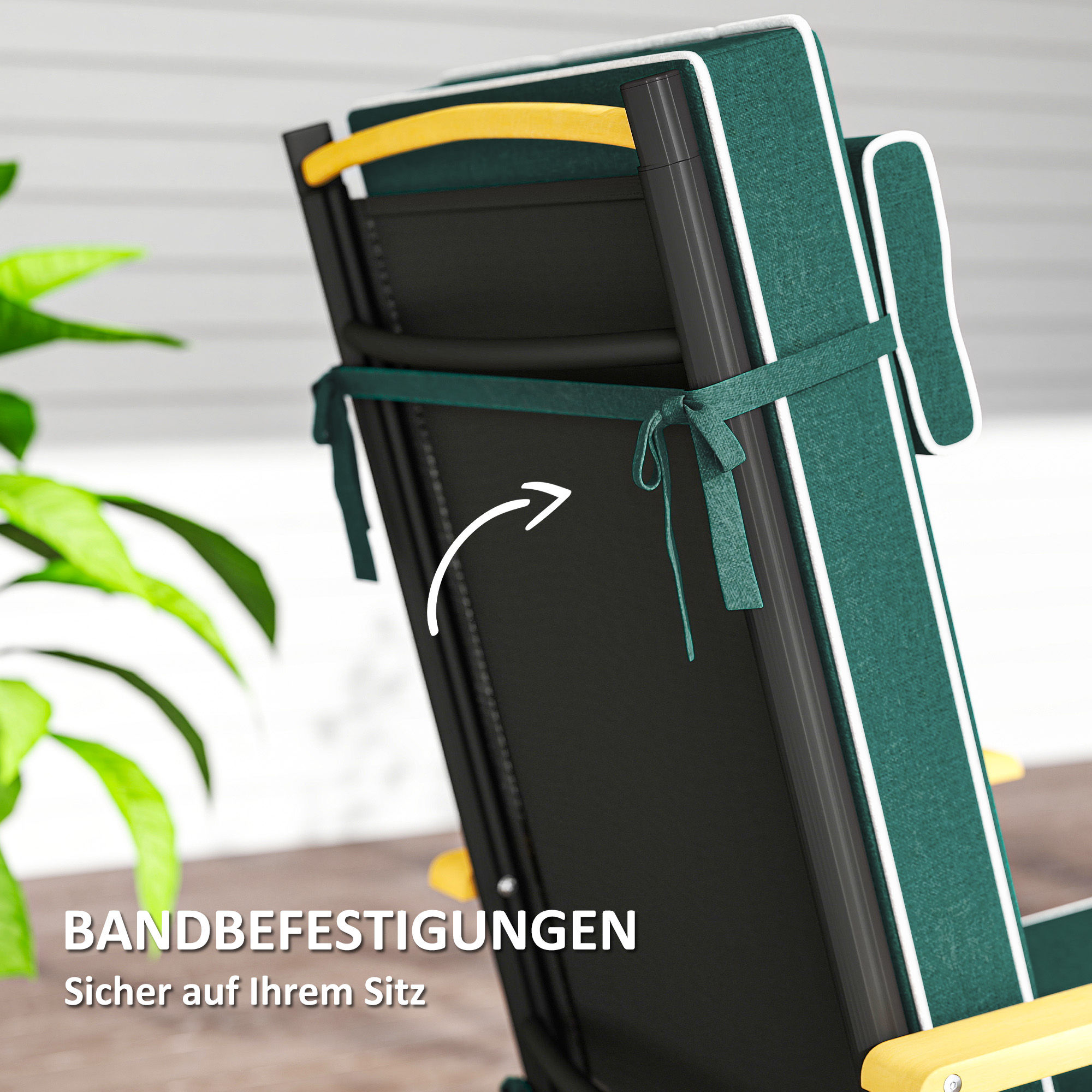 Sitzkissen 120 x 47 x 9,5 cm wasserabweisend Stuhlkissen mit Bändern, Kopfstütze, UPF50+ Grün