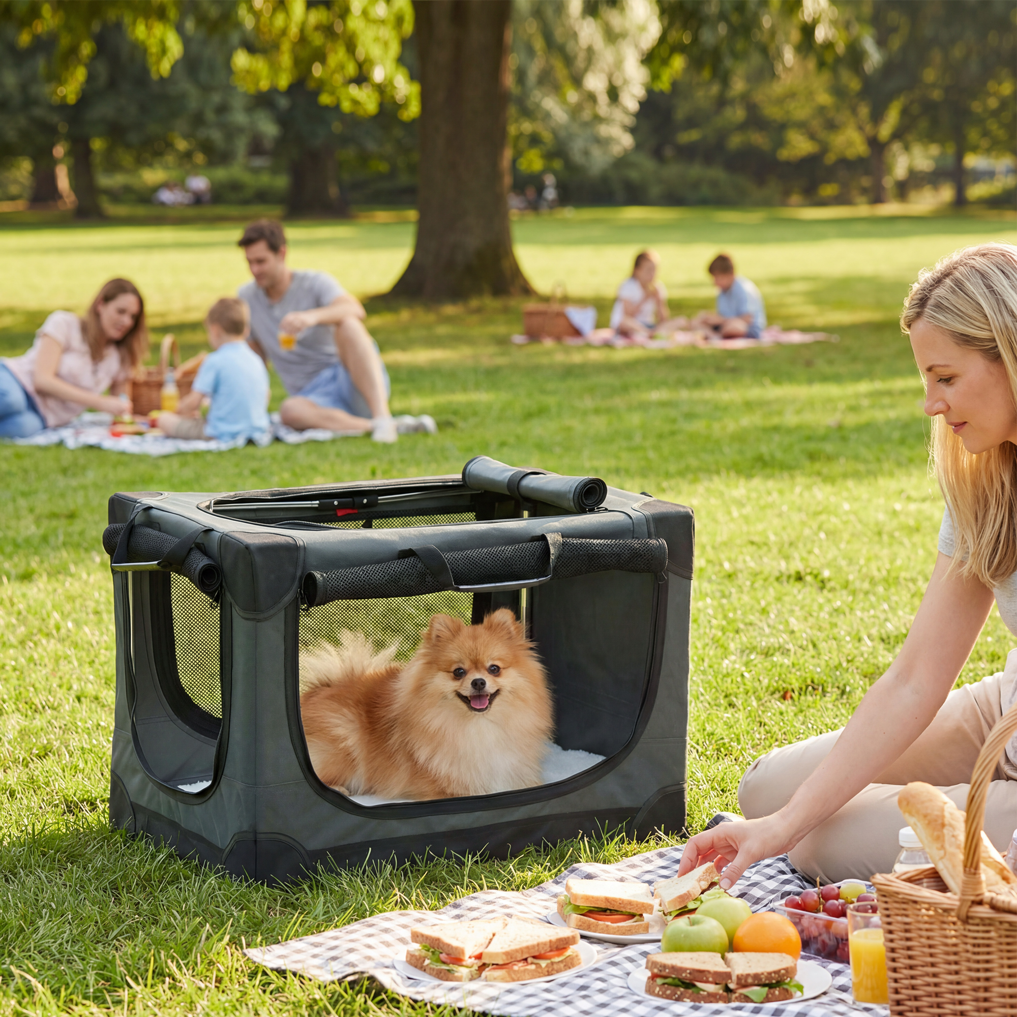 Hundebox faltbar Hundetransportbox mit Kissen abnehmbar waschbar Bezug aus Oxford-Gewebe für Hunde bis 4kg Armeegrün