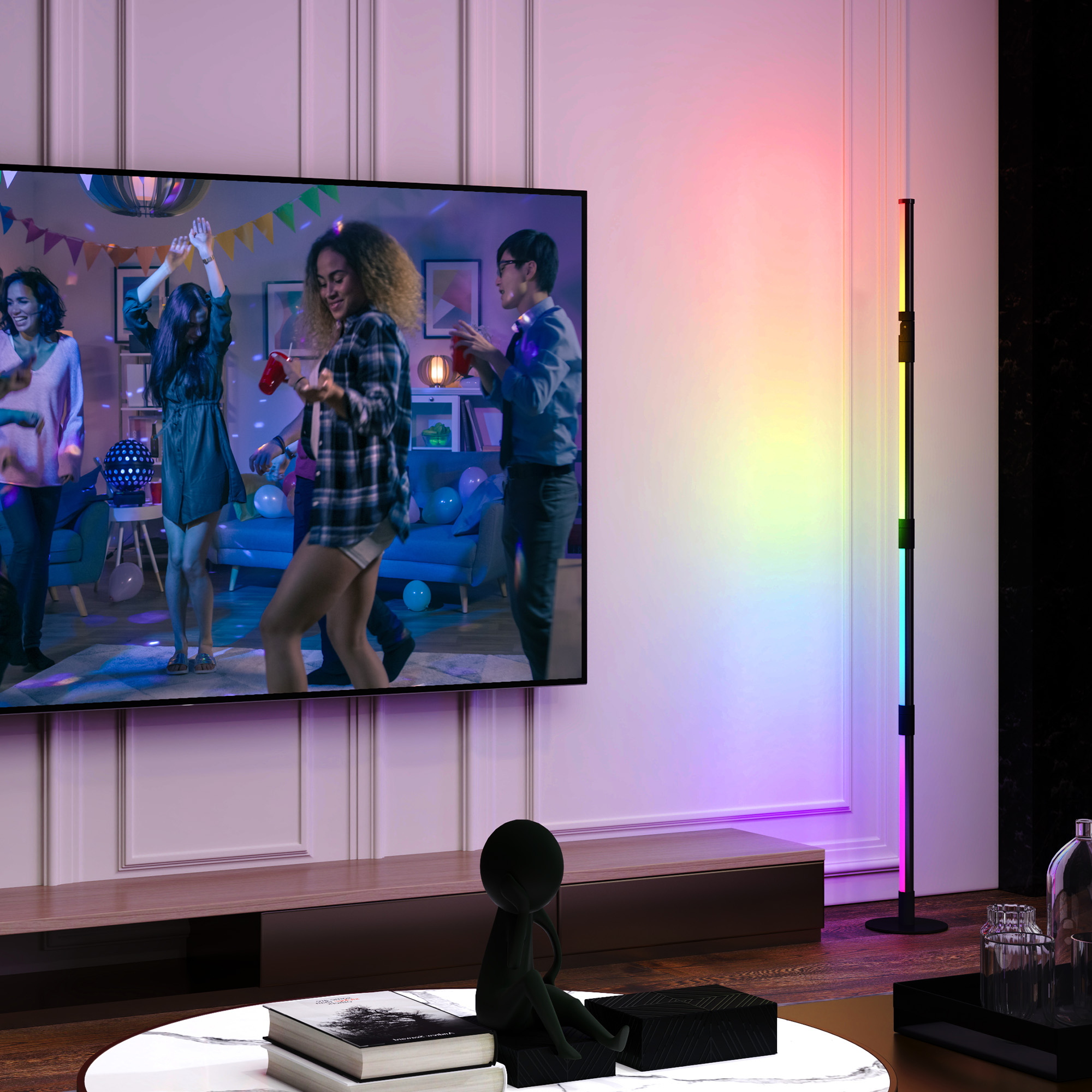 LED-Stehlampe, Standfußlampe mit Fernbedienung und verschiedenen Farben, Timer, App, Musik-Synchronisation, Dunkelgrau