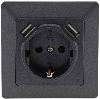 MILOS Schutzkontakt-Steckdose, Anthrazit, 250V~/ 16A, UP, 2x USB Buchse je 5V/1A
