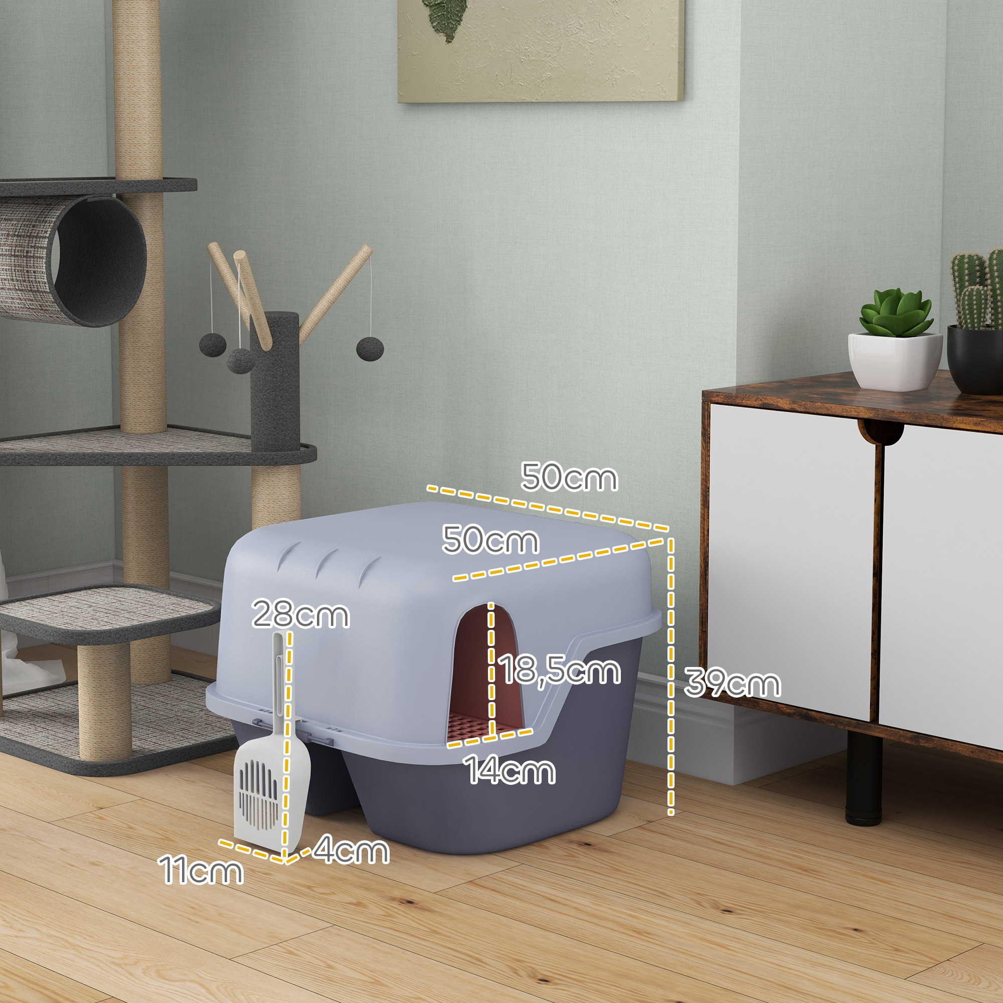 Katzentoilette, Katzenklo mit Deckel und Schaufel, leicht zu reinigen, verschließbar, Lila