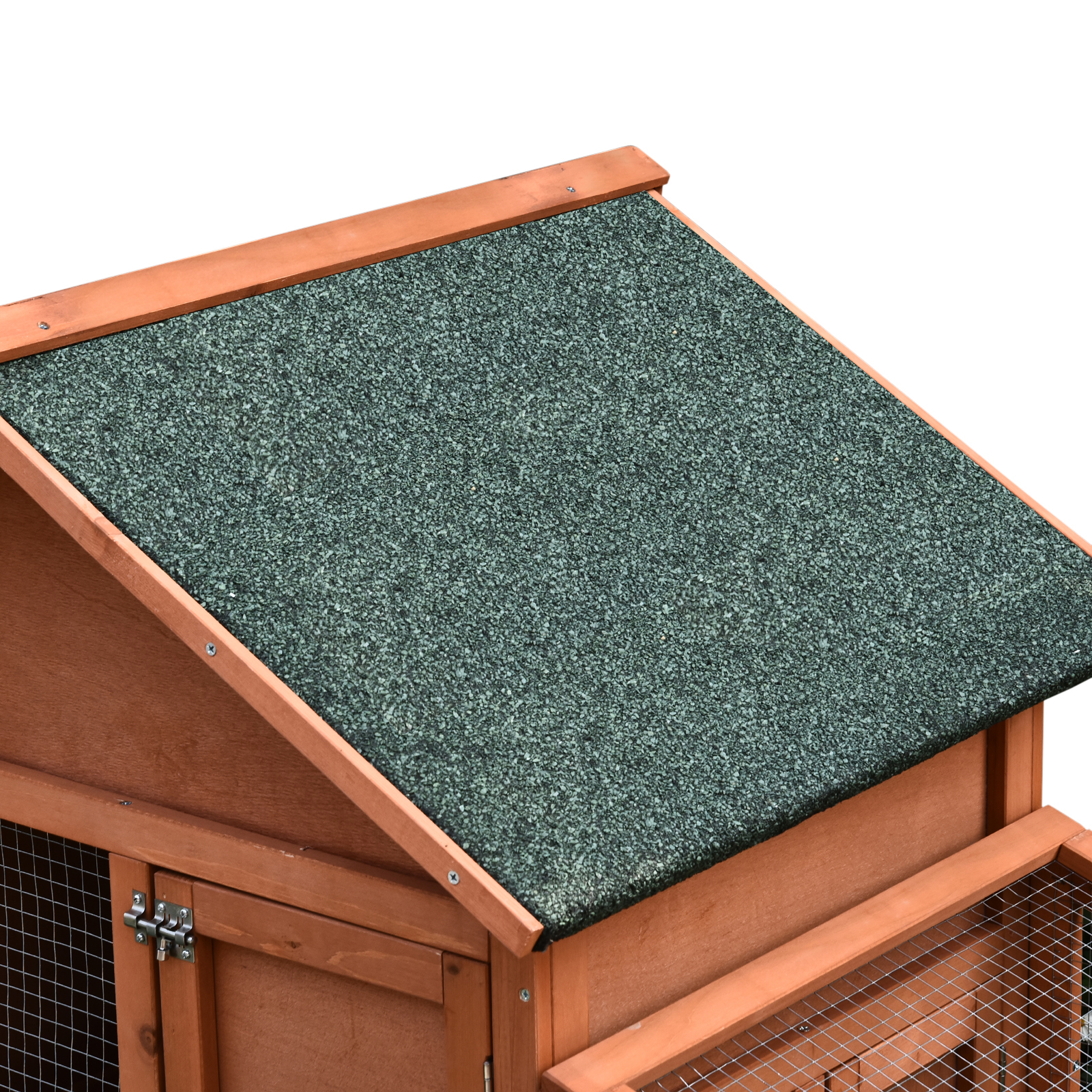 Kaninchenstall aus Holz auf Zwei Etagen mit Rampe 144x64,5x100 cm Hasenstall mit wasserabweisend Bitumendach Kleintierstall Winterfest für draußen mit mehreren Eingängen herausnehmbar Schublade