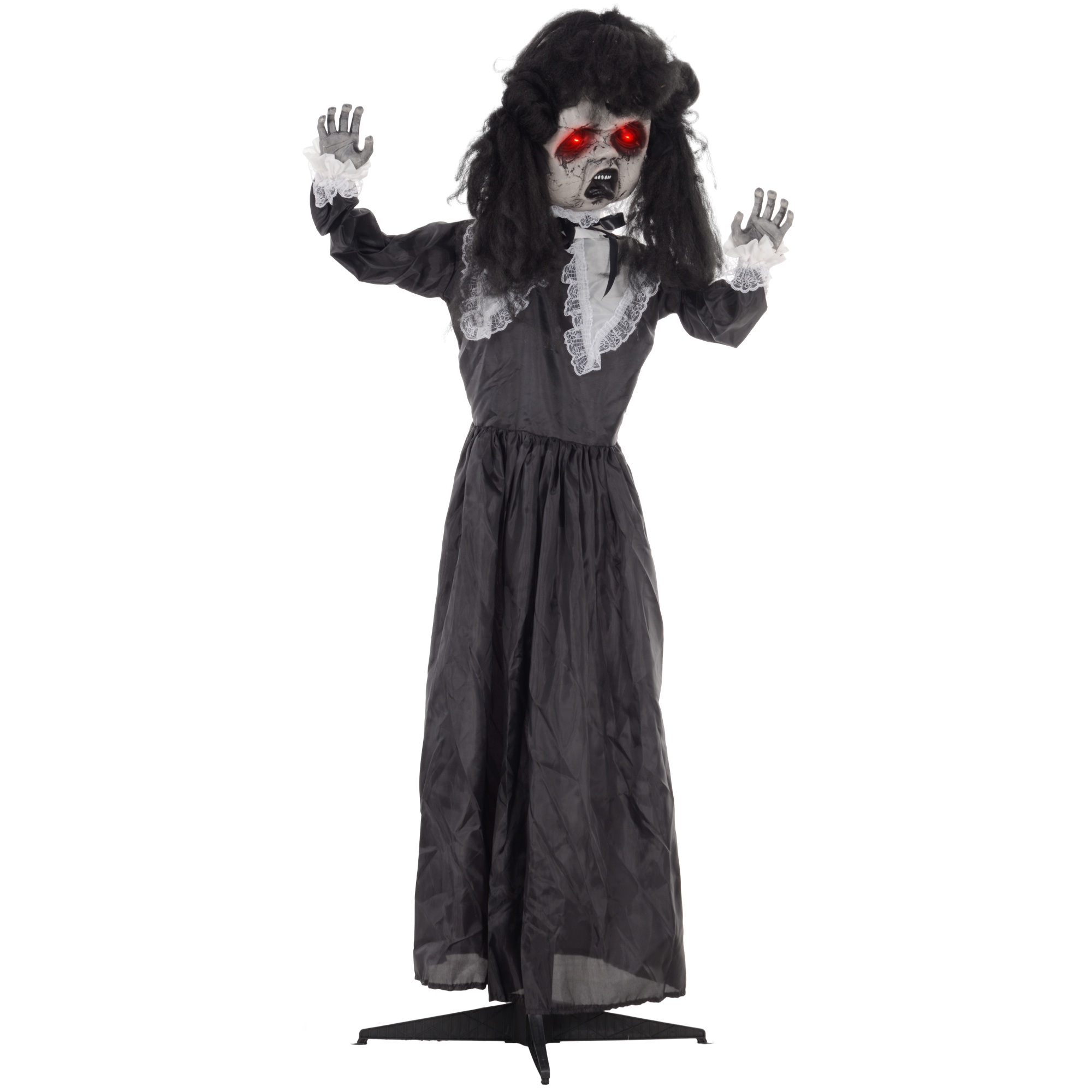 Horrorpuppe, Helloweendeko, gruselige Stimme & Musik, rote Augen, beweglich, 160 cm