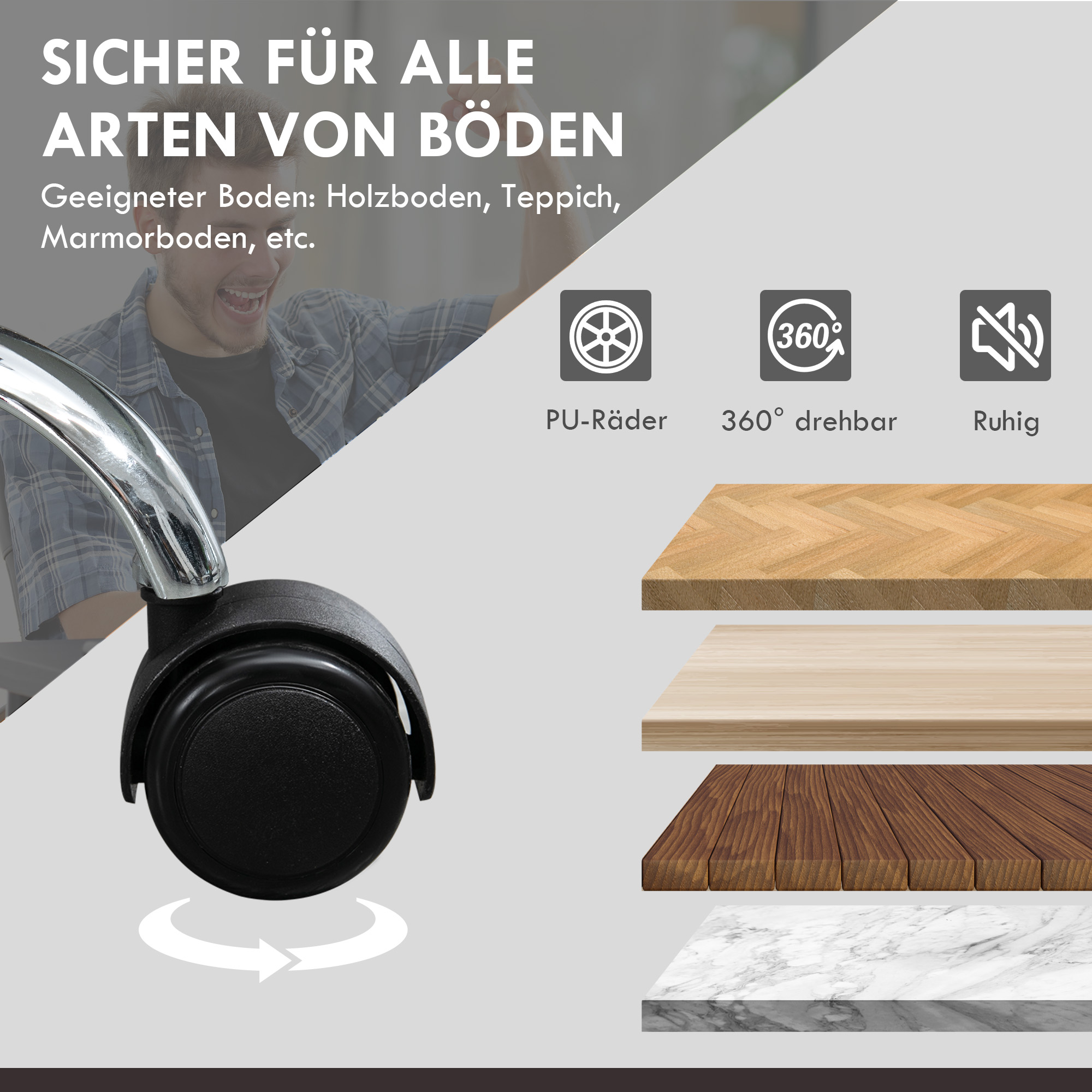 verstellbarer Bürostuhl mit 6 Massagepunkten, Wärmefunktion, Fußstütze, Kunstleder, Schwarz