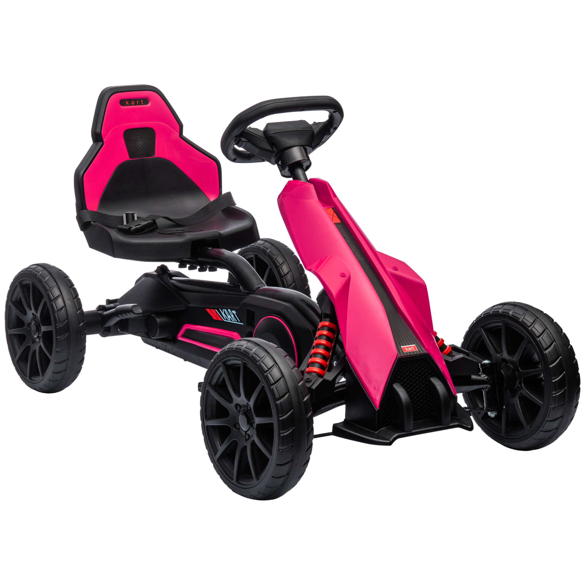 Go-Kart, Kinderfahrzeug mit verstellbarem Sitz, Tretfahrzeug, Tretauto mit Handbremse, 3-8 Jahre, Outdoor, Rosa