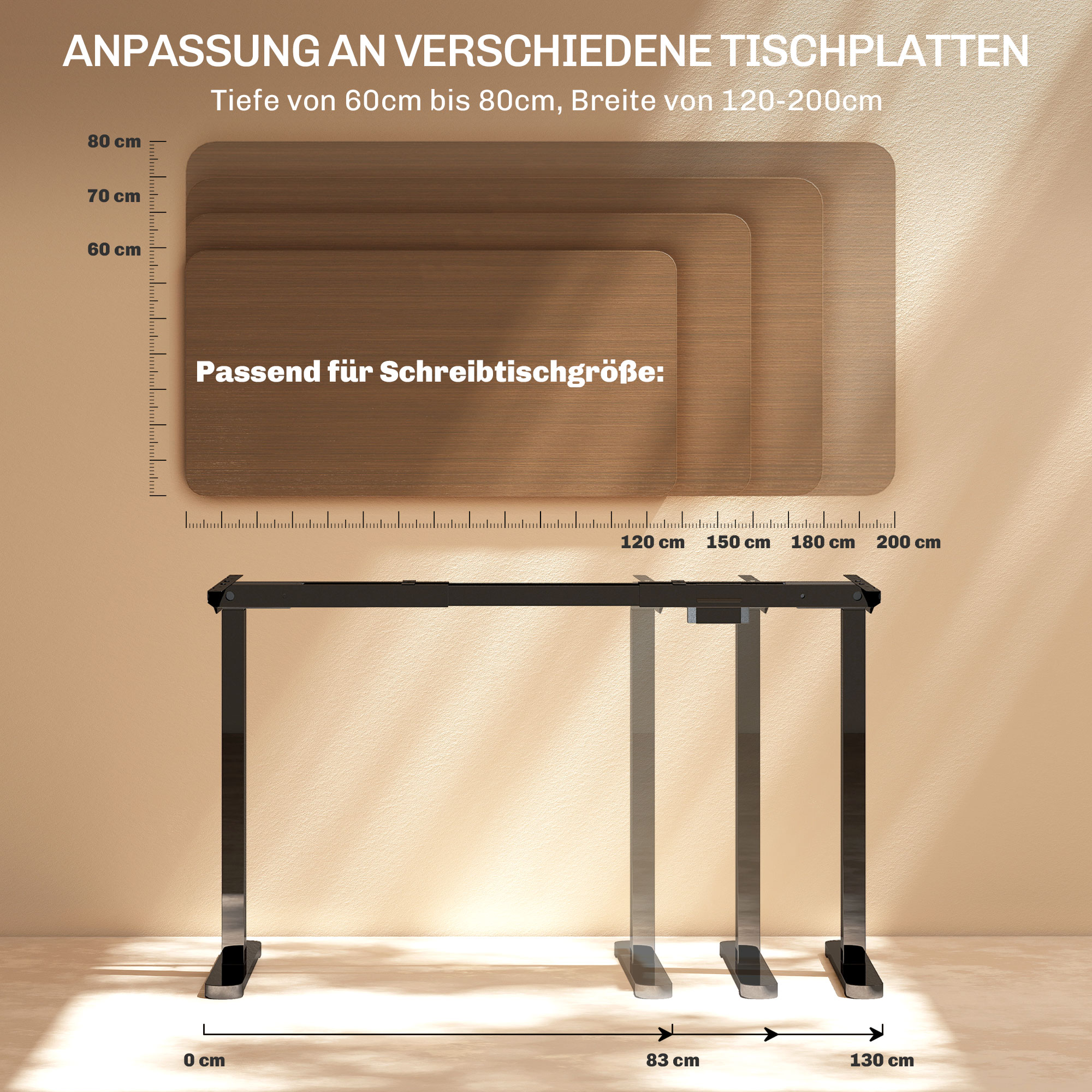 Schreibtischgestell, höhenverstellbar, mit Speicherfunktion, Stahl, Schwarz