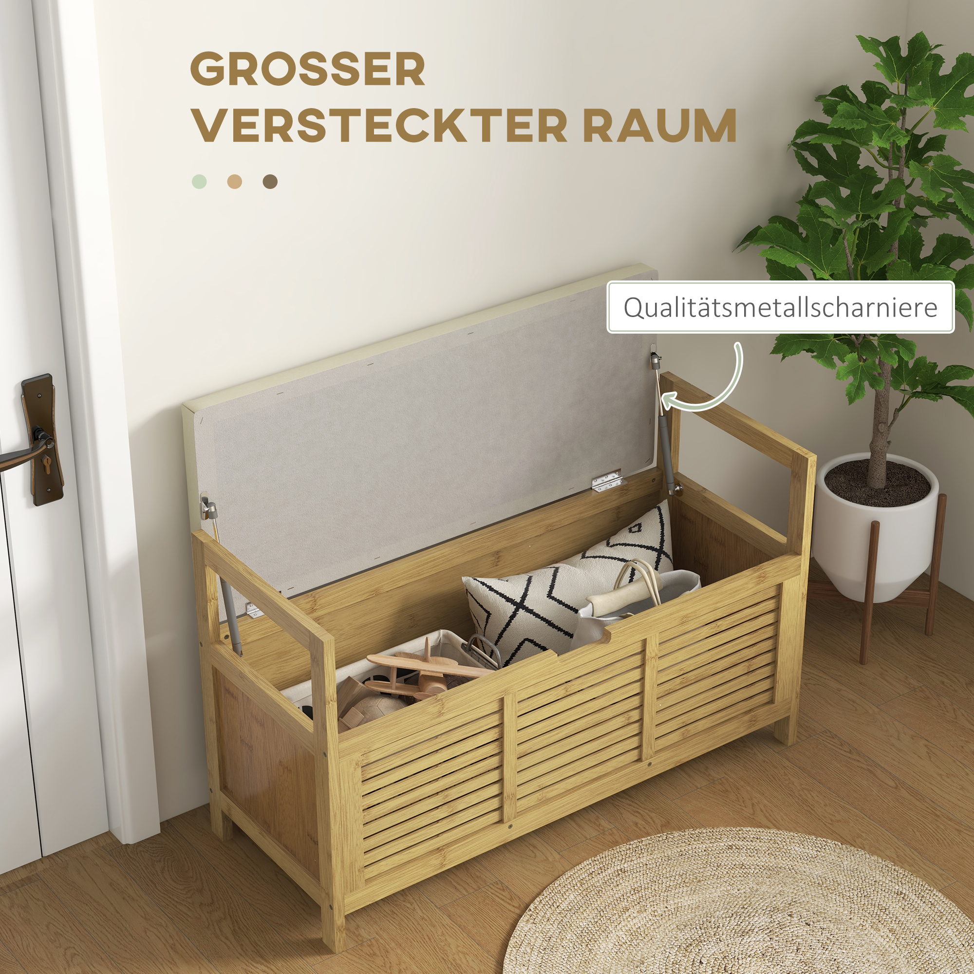 Schuhablage mit Stauraum, Schuhbank, weiche Sitzfläche, Bambus, 100x40x60 cm