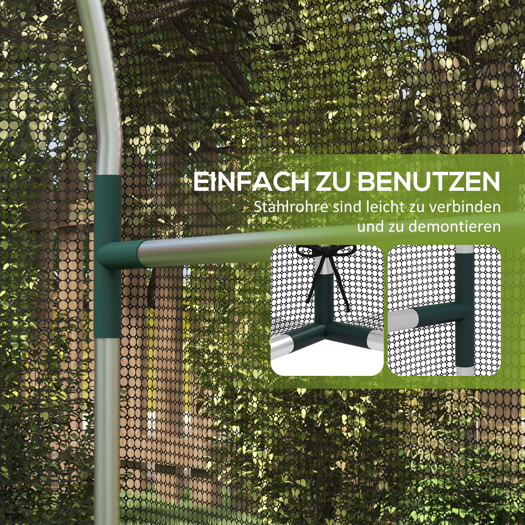 Pflanzenschutznetz, Vogelschutz, mit Tür und stabilem Stahlrahmen, 1,2x1,5x1,5m, Schwarz/Silber