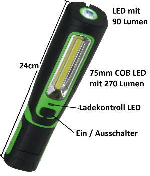LED Stableuchte mit Akku "FlexiLED 300" / LiIon Akku, Magnethalter, 3W, 270lm,IP44