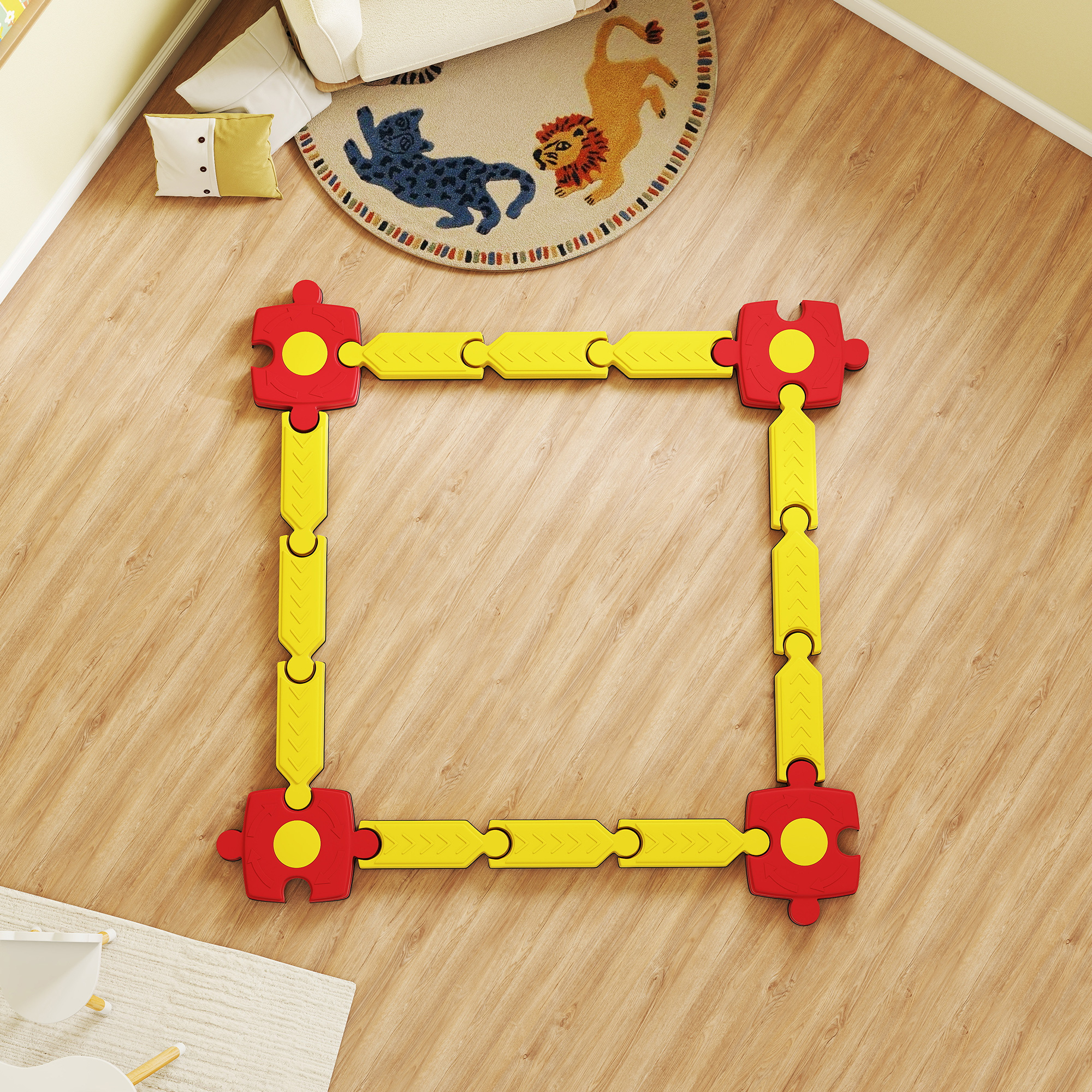 Kinder Schwebebalken-Set, frei gestaltbar, Kunststoff, flexible Teile, Gelb+Rot