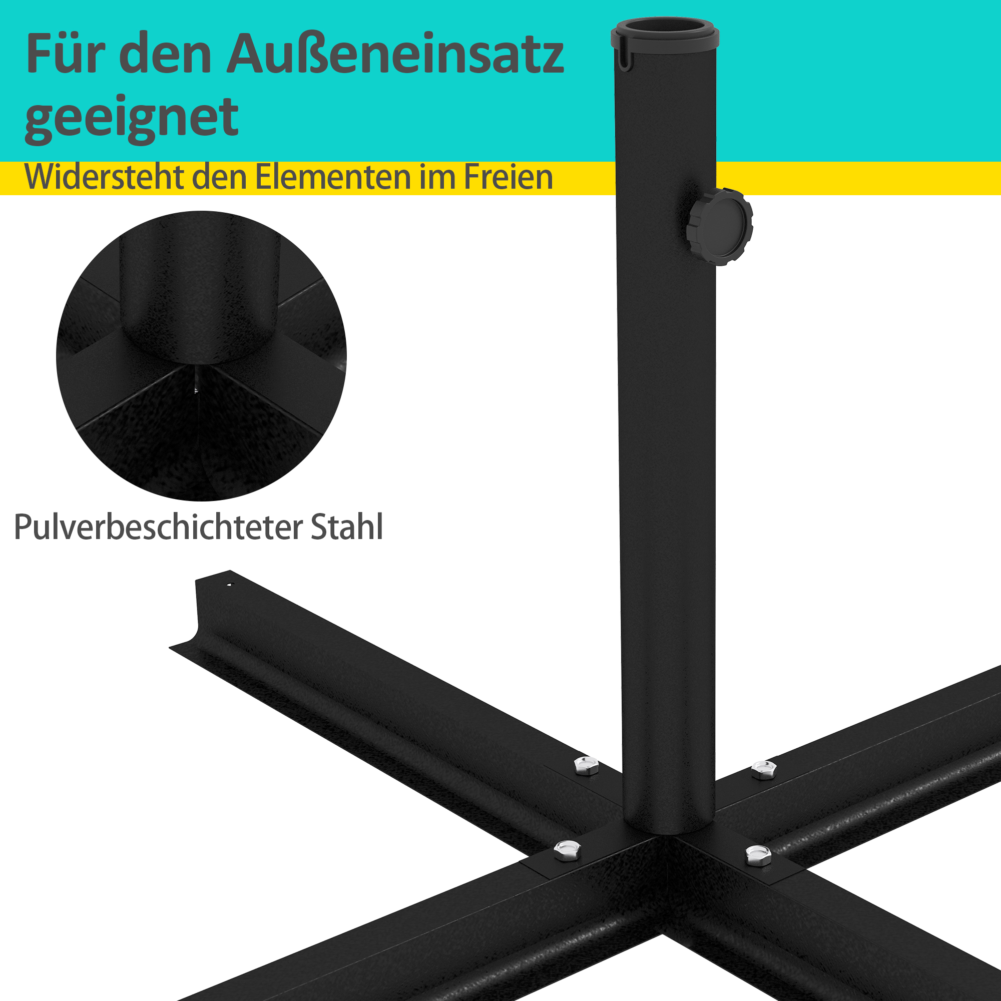 Sonnenschirmständer Sonnenschirmfuß Kreuzfuß, wetterbeständig, 100 x 100 x 75 cm, Schwarz