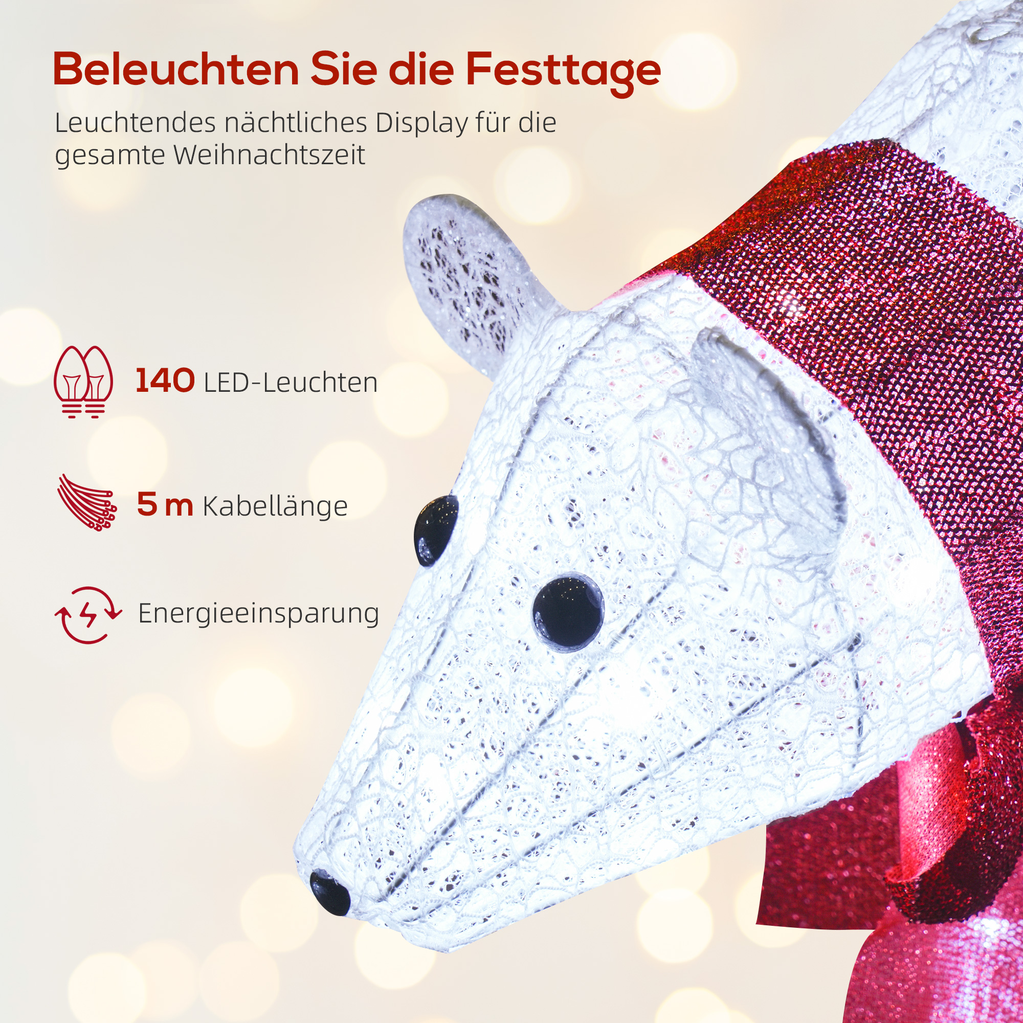 2-teilige Eisbären-Weihnachtsdekoration, 140 weiße LEDs, Wasserfest, Timer, für drinnen und draußen