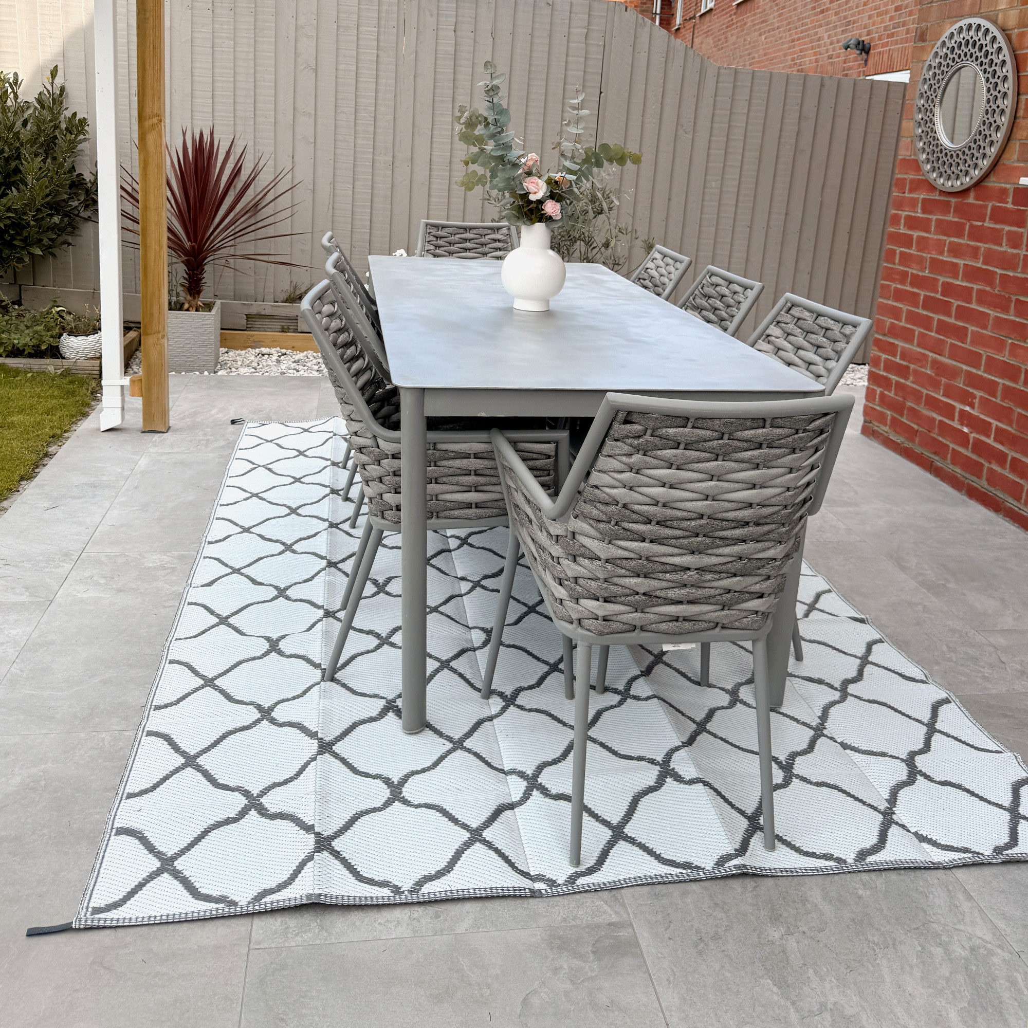 Outdoor Teppich robuster Wetterfest Outdoorteppich Carpet mit Netzmuster 182 x 274 cm Grau