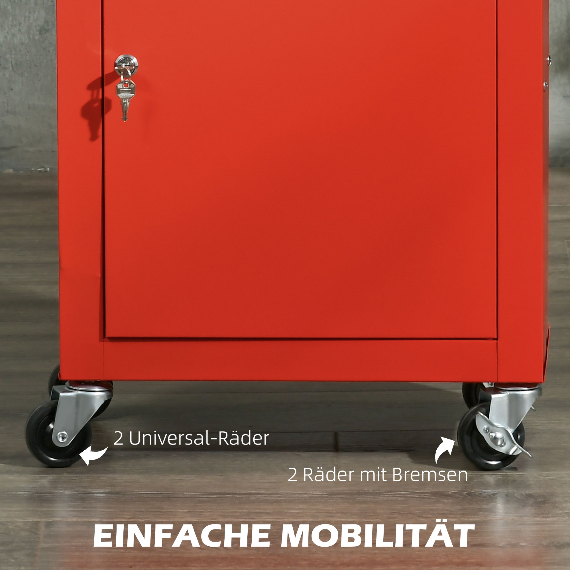 2-in-1 Werkzeugwagen, mobil, 3 Schubladen, Werkzeugtafel, Stahlgehäuse, 46L x 28B x 94H cm, Rot
