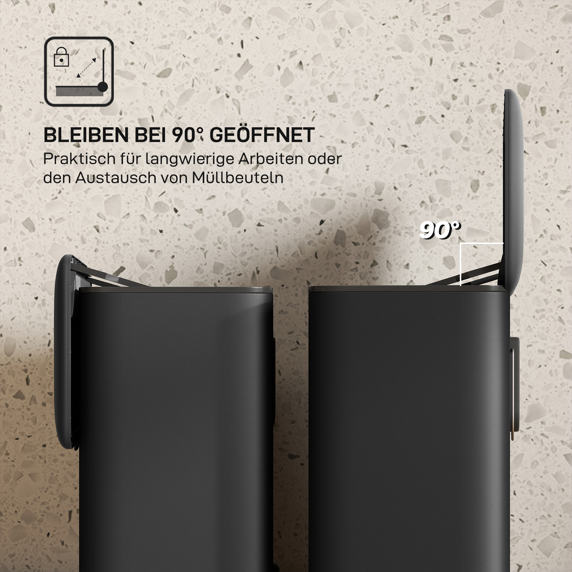 8 L Mülleimer, freistehend oder hängend platzierbar, Edelstahl, Schwarz