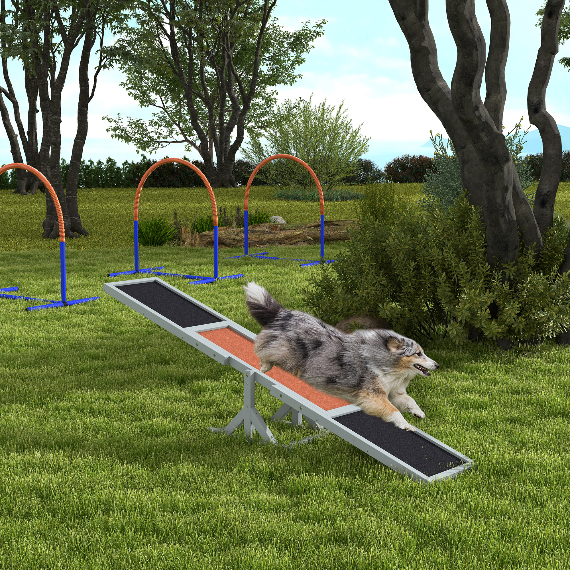Hundewippe Aqulity-Wippe Hundesportwippe, 180 x 30 x 30 cm, Grau + Braun