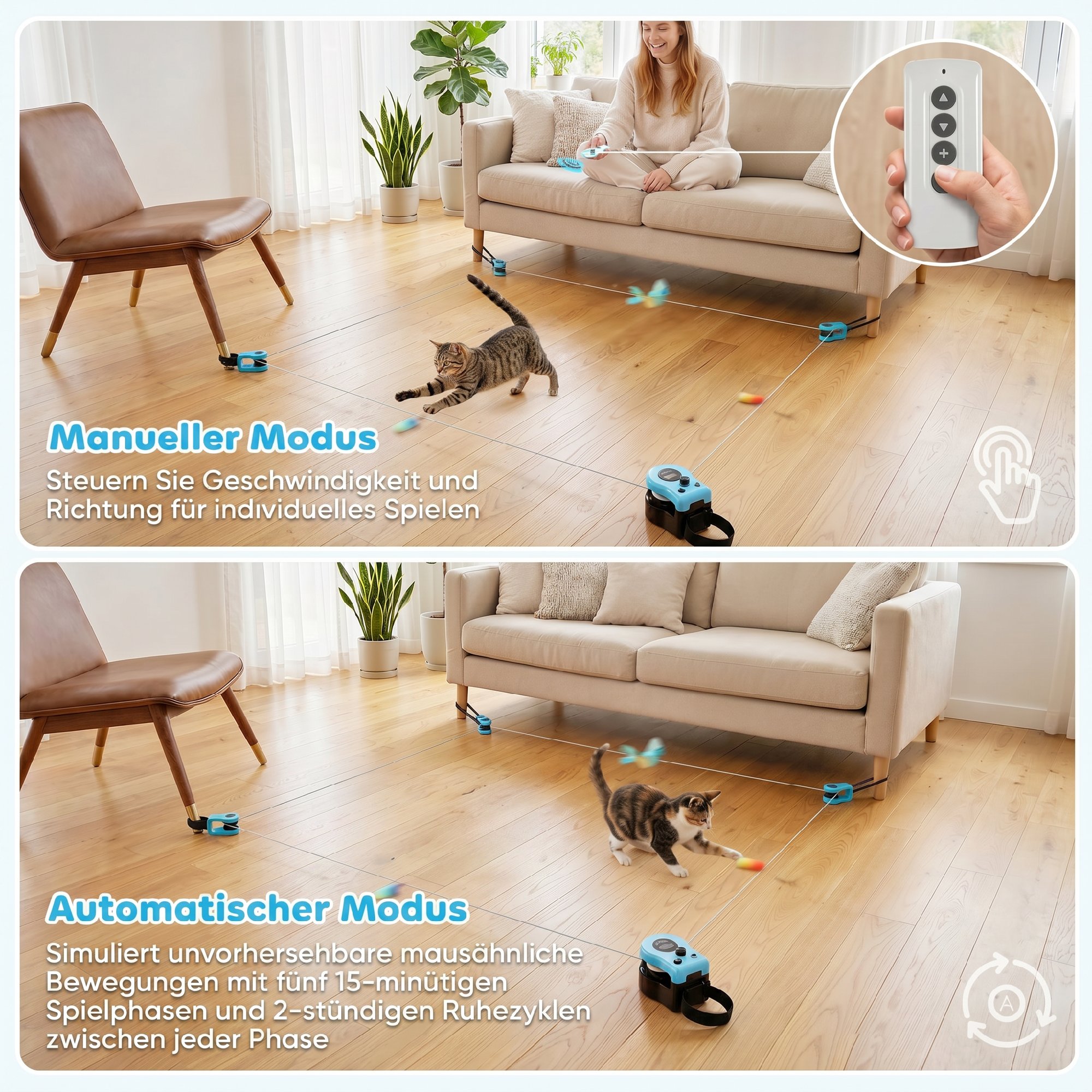Automatisches/Ferngesteuertes Katzenspielzeug mit einstellbare Geschwindigkeit anpassbaren Laufwegen Schwarz