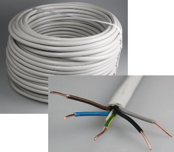 Stromleitung "NYM-J", 50m, isoliert / 5G2,5, grau, Außen-Ø 8,2mm, Ring