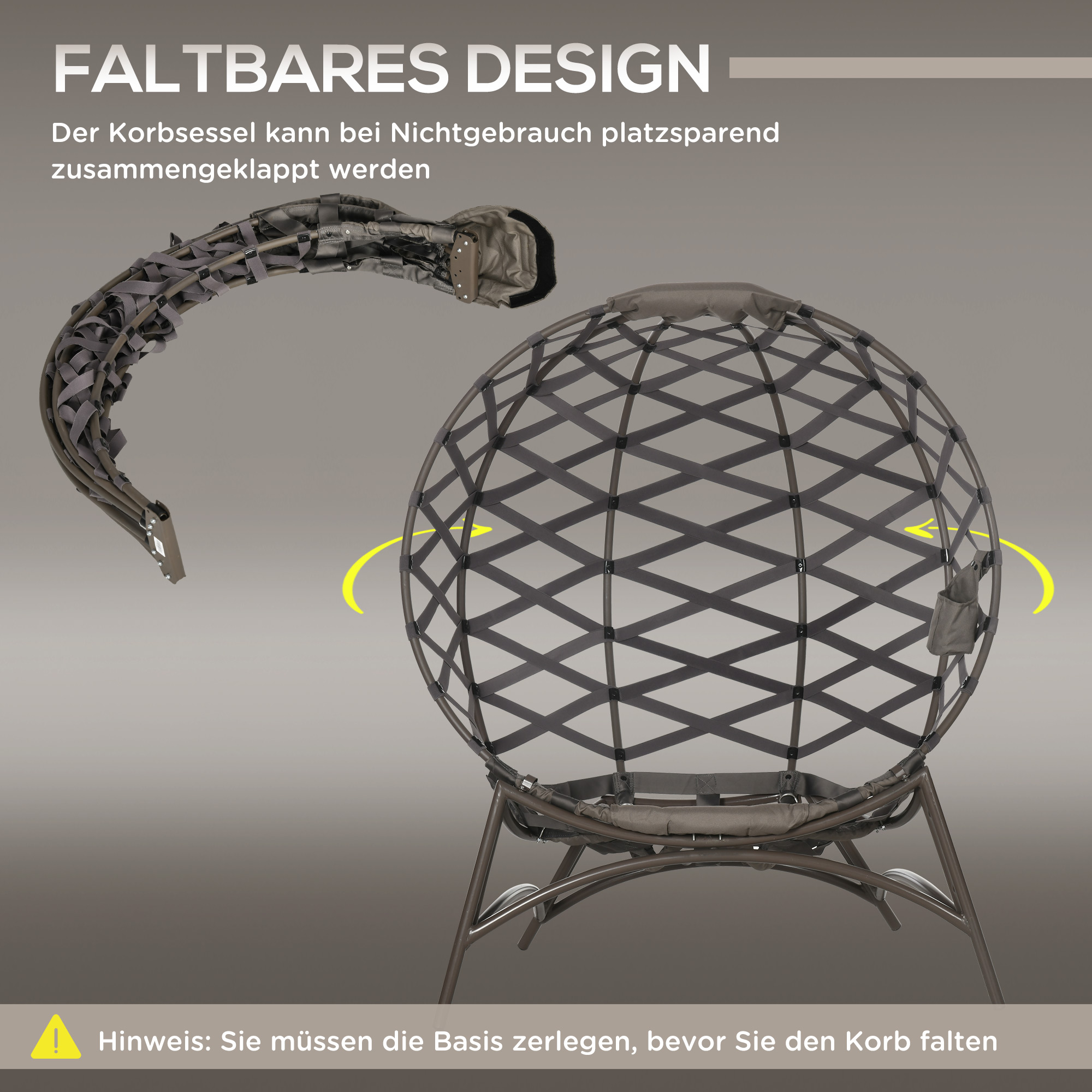 Gartenstuhl-Set, 2-tlg,, Hocker/Beistelltisch, gr, Sitzkissen, Stahlrahmen, Farbe: Sand, 118 x 75 x 142 cm