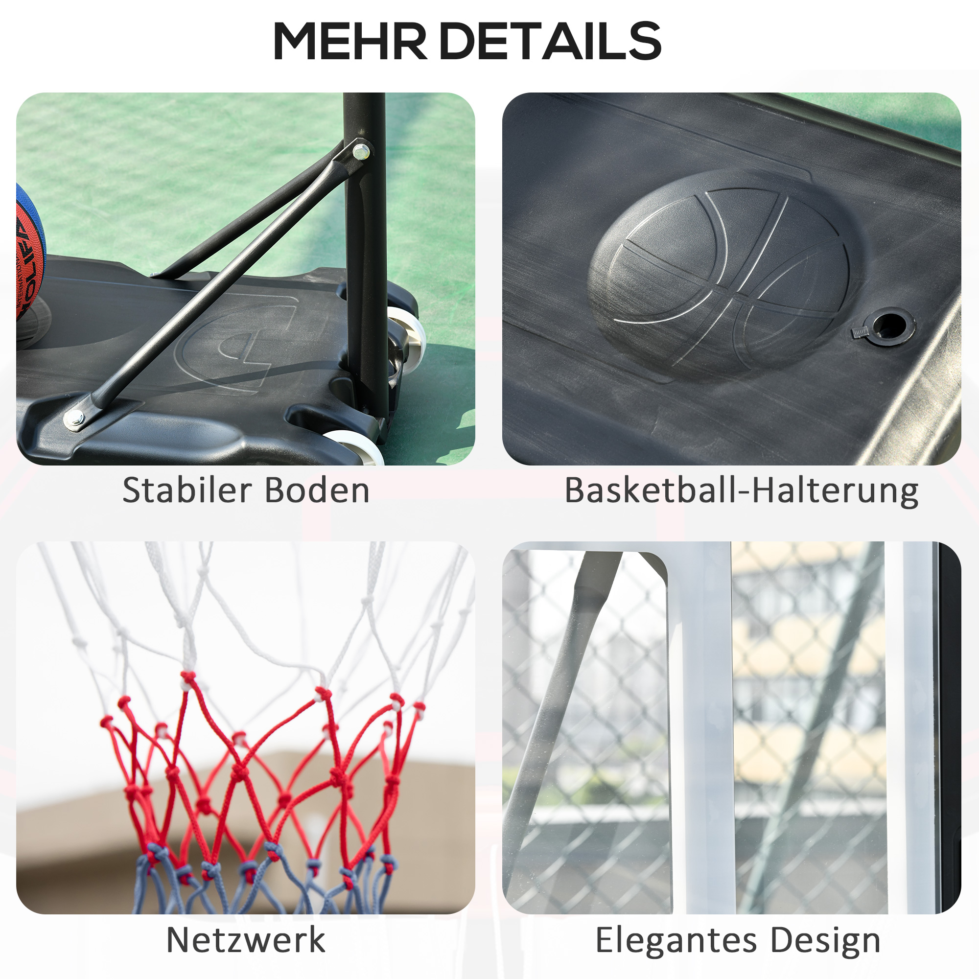 Basketballständer mit Rollen 83x55cm Rückwand, Mobiler Basketballkorb mit Ständer, verstellbare Korbhöhe 156 bis 210 cm, Basketballanlage für Jugendliche, fürs Außenbereich