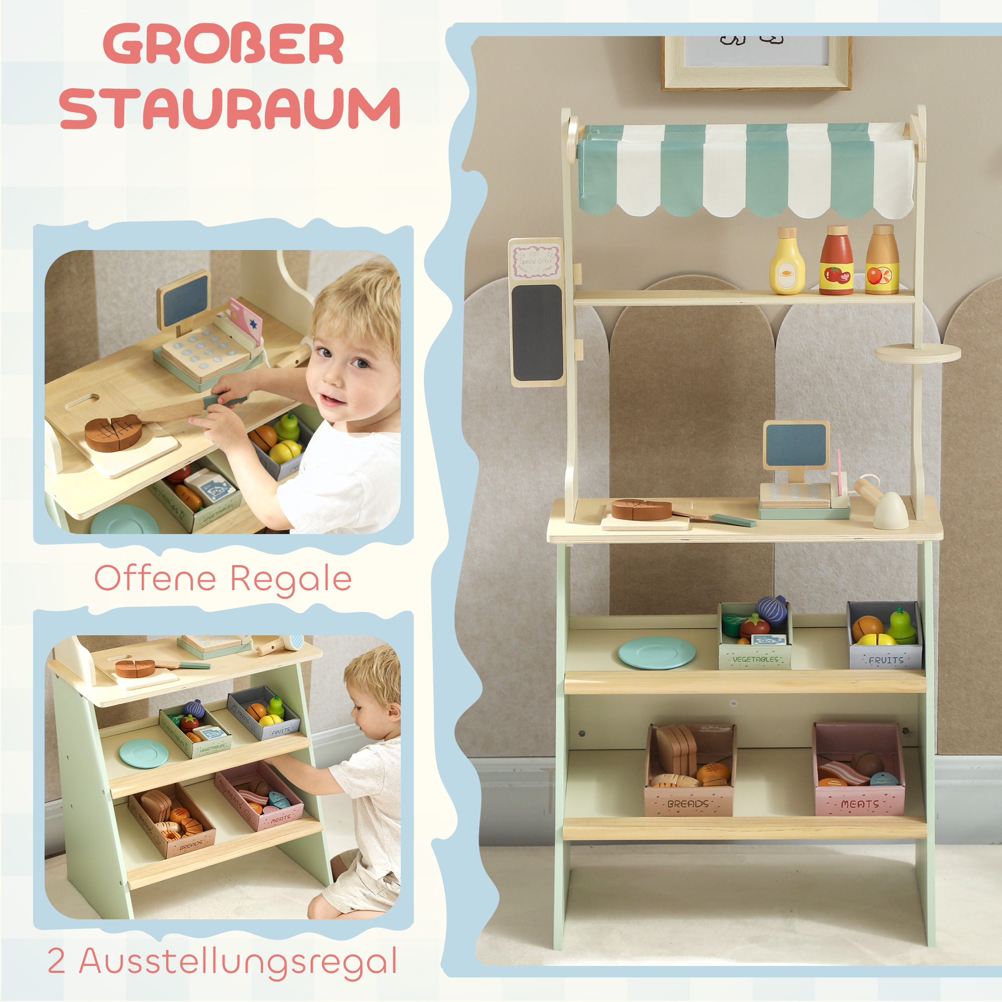 Kaufladen für Kinder Kaufladen Supermarkt mit Kasse Scanner Tafel 34 Spielzubehör Grün