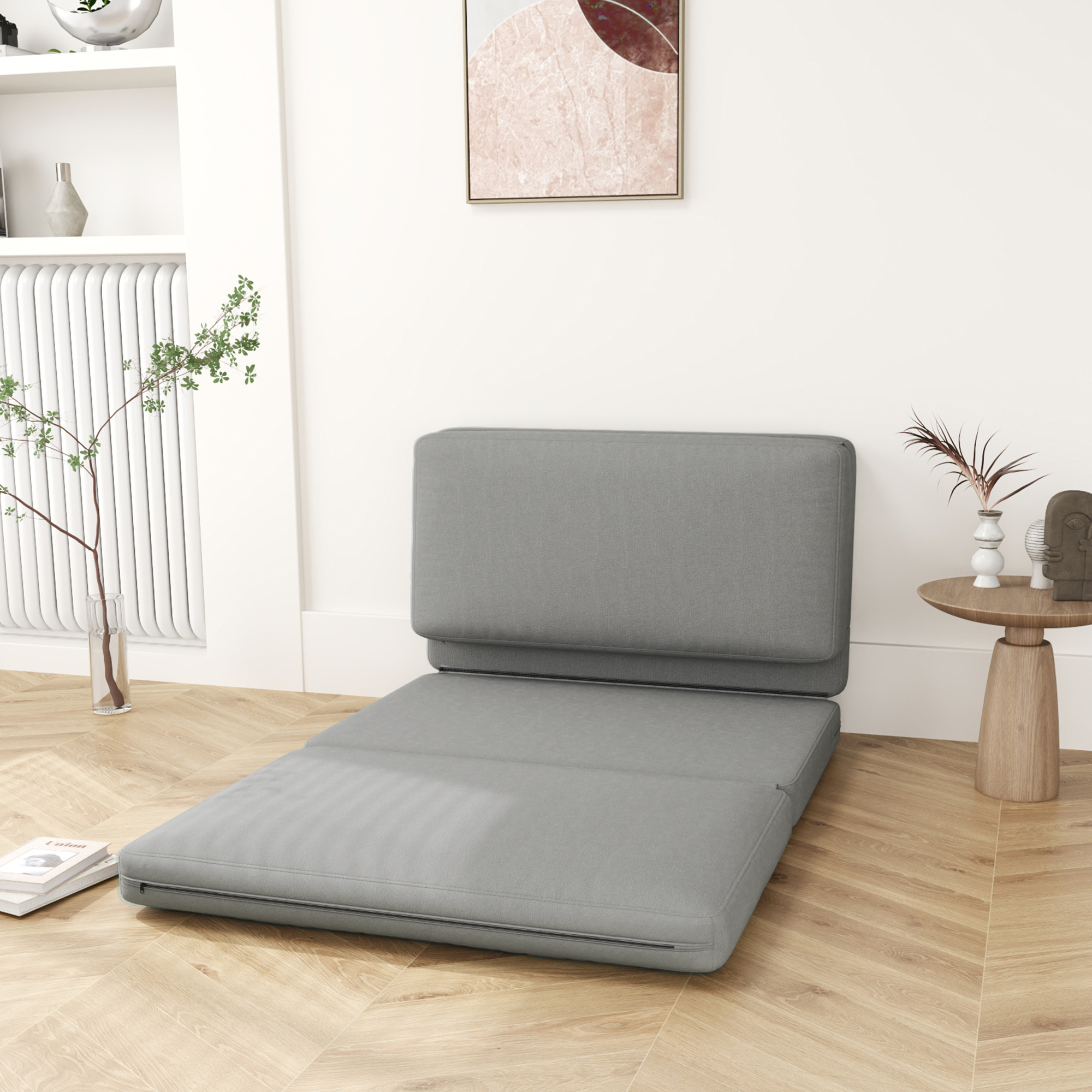 2-in-1 faltbarer Relaxsessel, Gästematratze, teilbar, 120 cm breit, Hellgrau