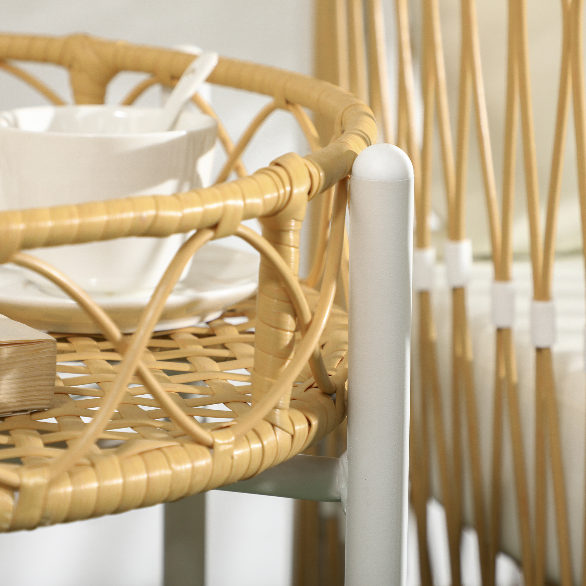 3-teiliges Bistro-Set Gartenmöbel-Set Gartensitzgruppe, PE-Rattan, 72 cm x 66 cm x 64 cm, Gelb+Creme