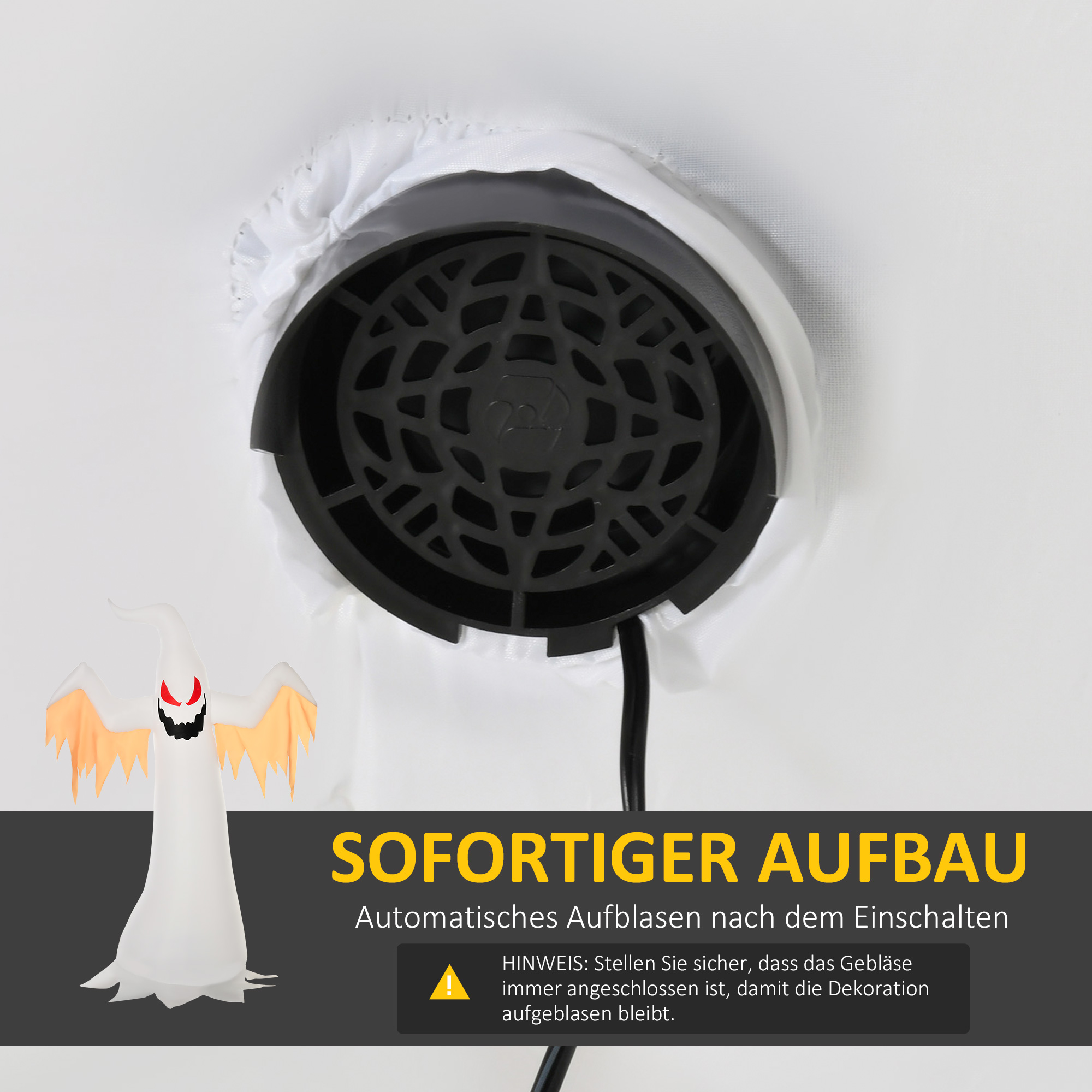 Halloween aufblasbares Gespenst 2,4 m Dekoration mit LEDs IP44 Selbstaufblasender Polyester Weiß + Rot 150 x 80 x 240 cm