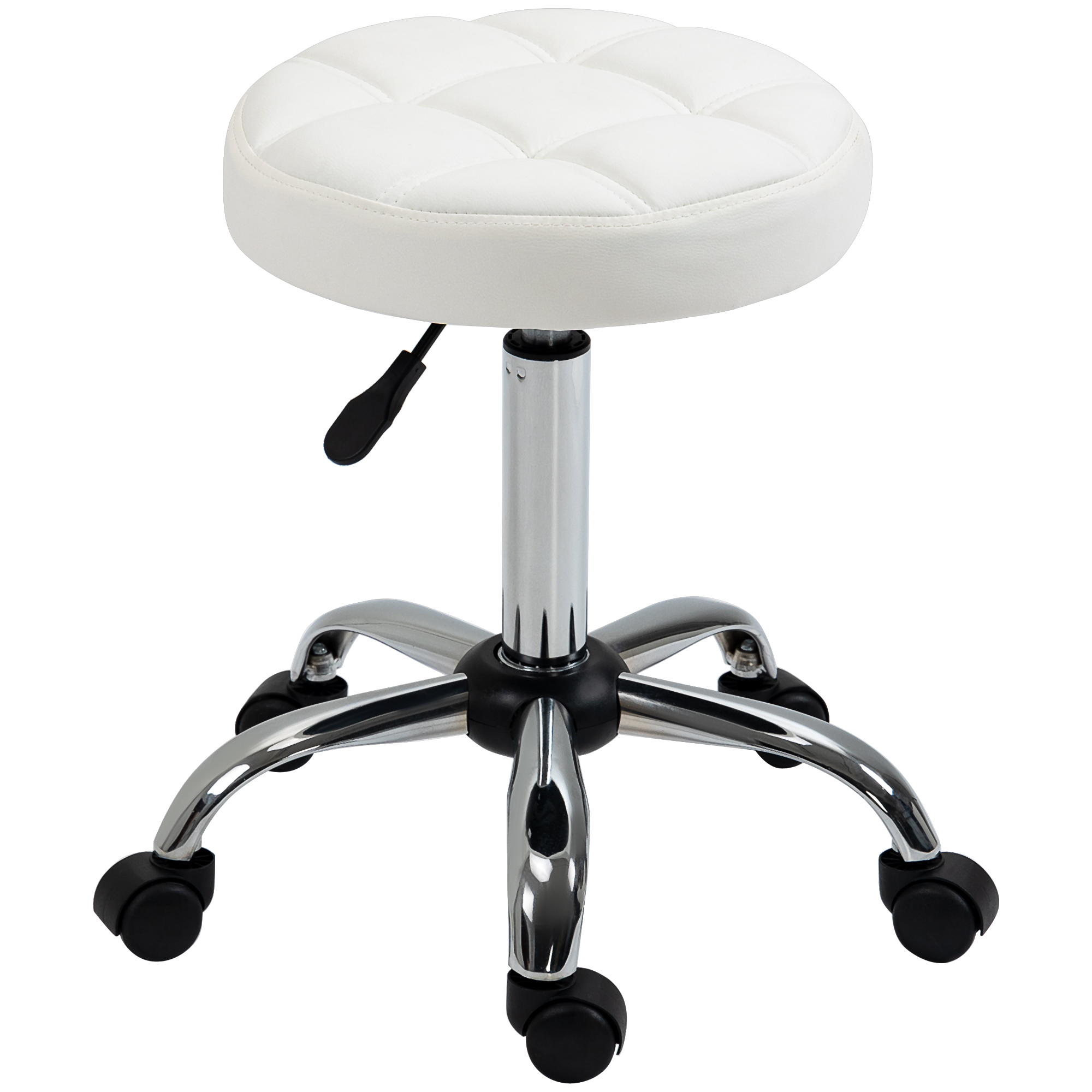 Drehhocker, Salonhocker, höhenverstellbar, Kunstleder, Steppdesign, Ø35,5 x 48-63 cm, Weiß/Silber