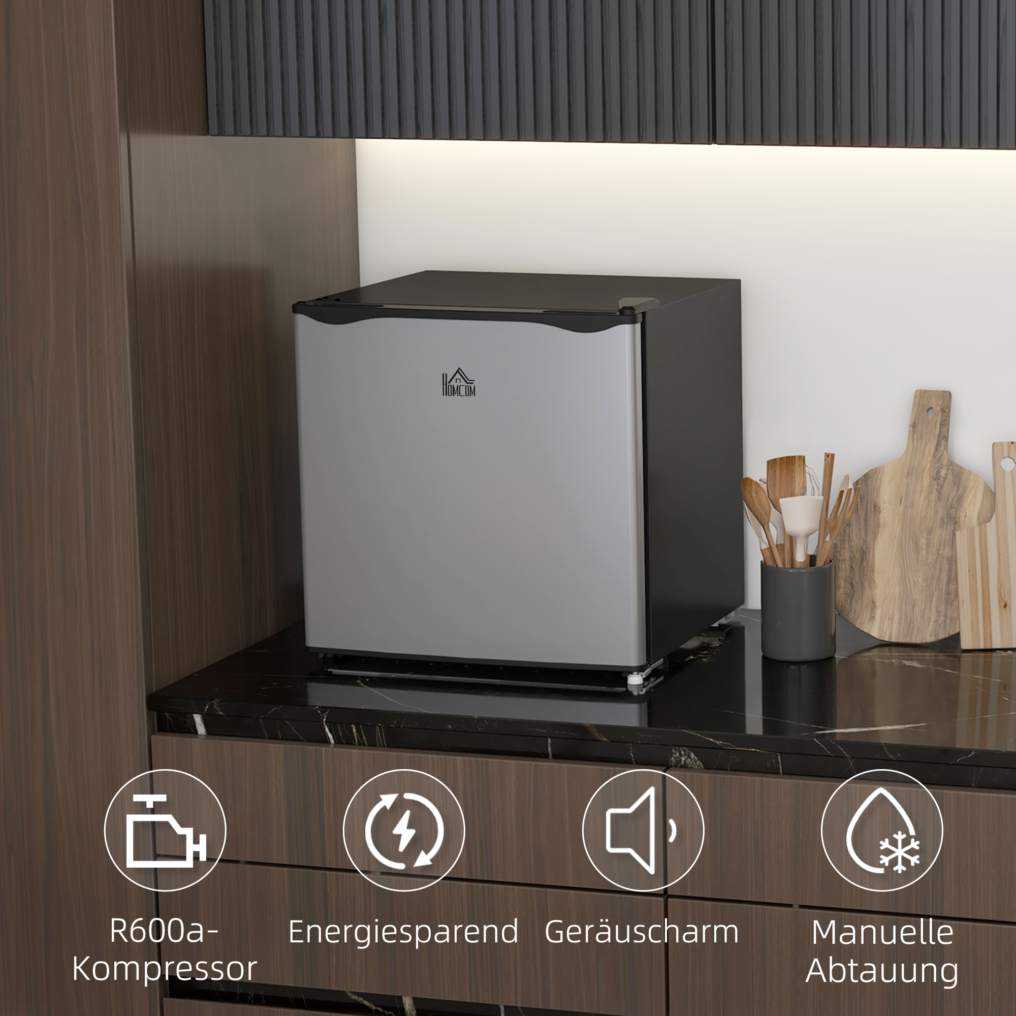 Mini-Gefrierschrank, 35 L Minikühlschrank, -14 bis -24℃, 5-stufige Temperaturregelung, 47 x 44,2 x 48,8 cm, Silber