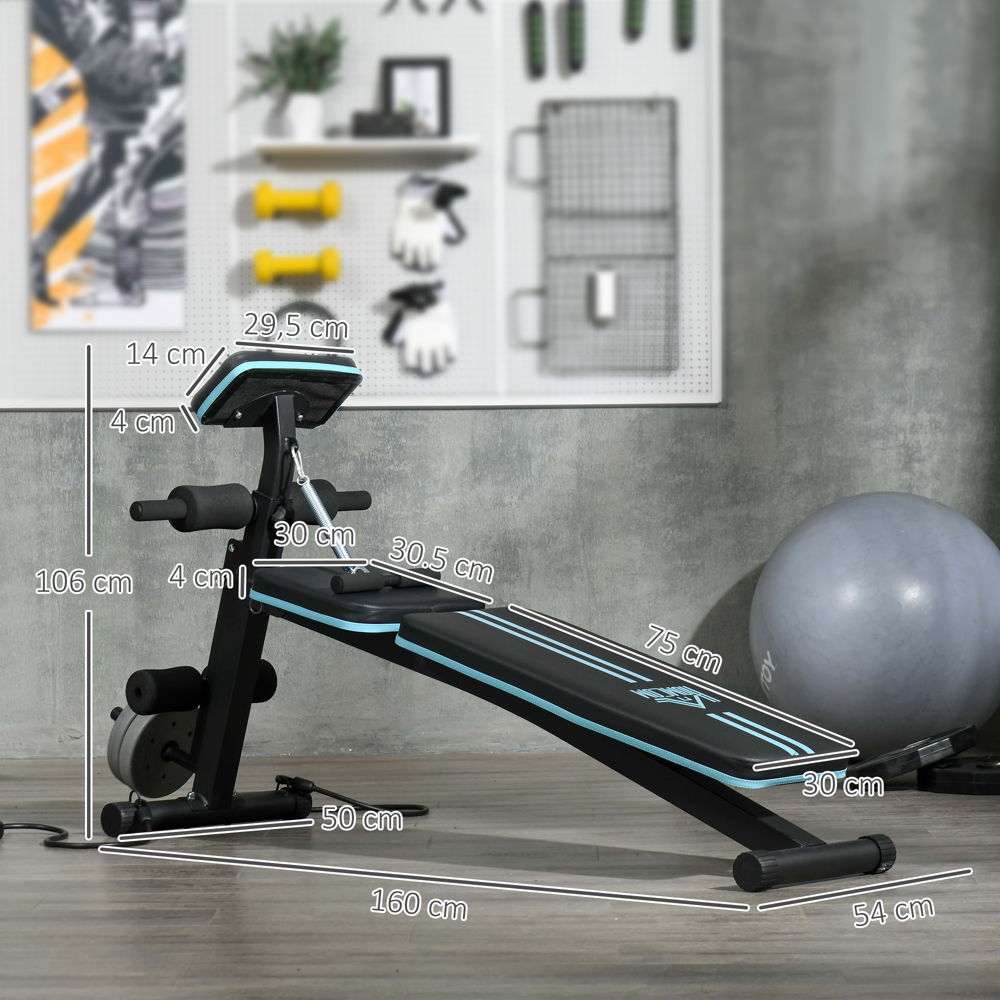 Hantelbank, Klappbar Trainingsbank mit 7-fach verstellbarer Rückenlehne, Fitnessbank bis 120 kg belastbar, Blau