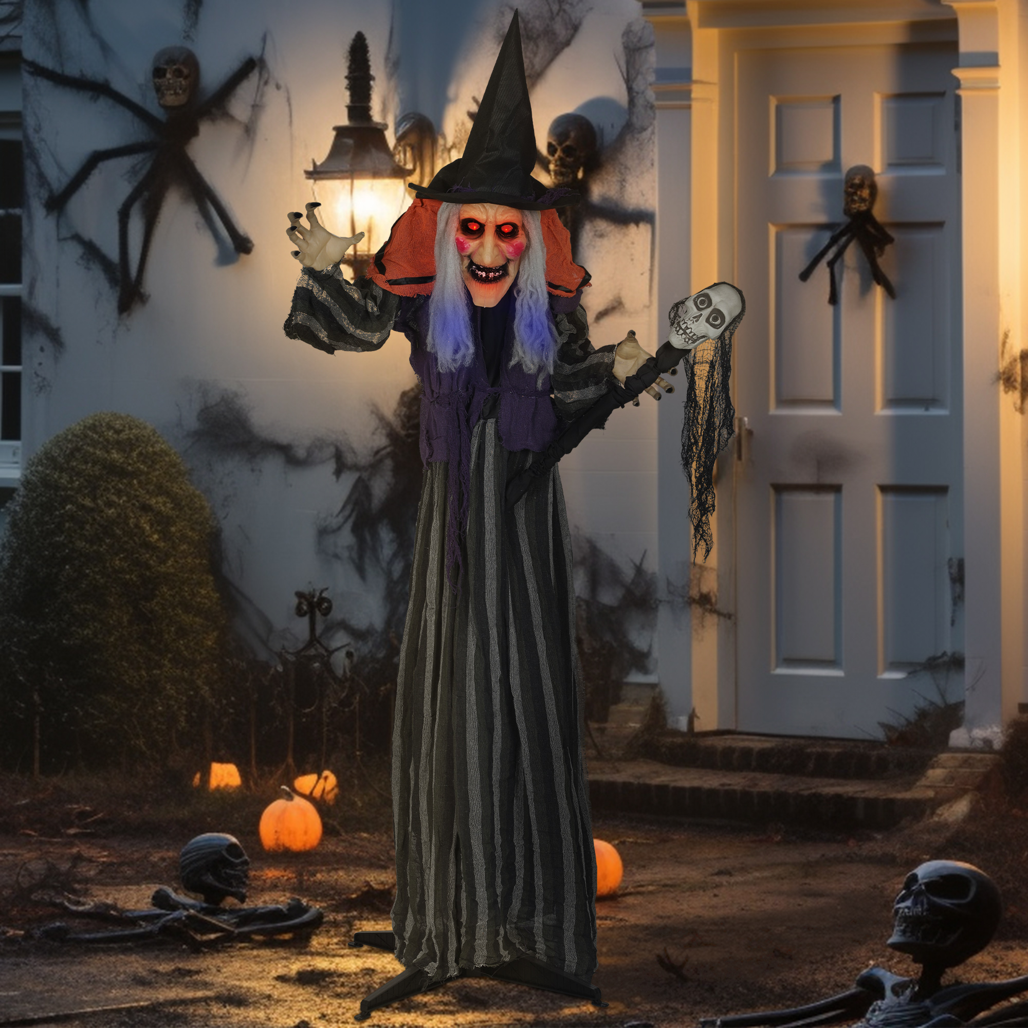 160 cm Halloween Dekoration Halloween Hexe mit LED-Lichter, Soundfunktion verstellbare Arme, Körper