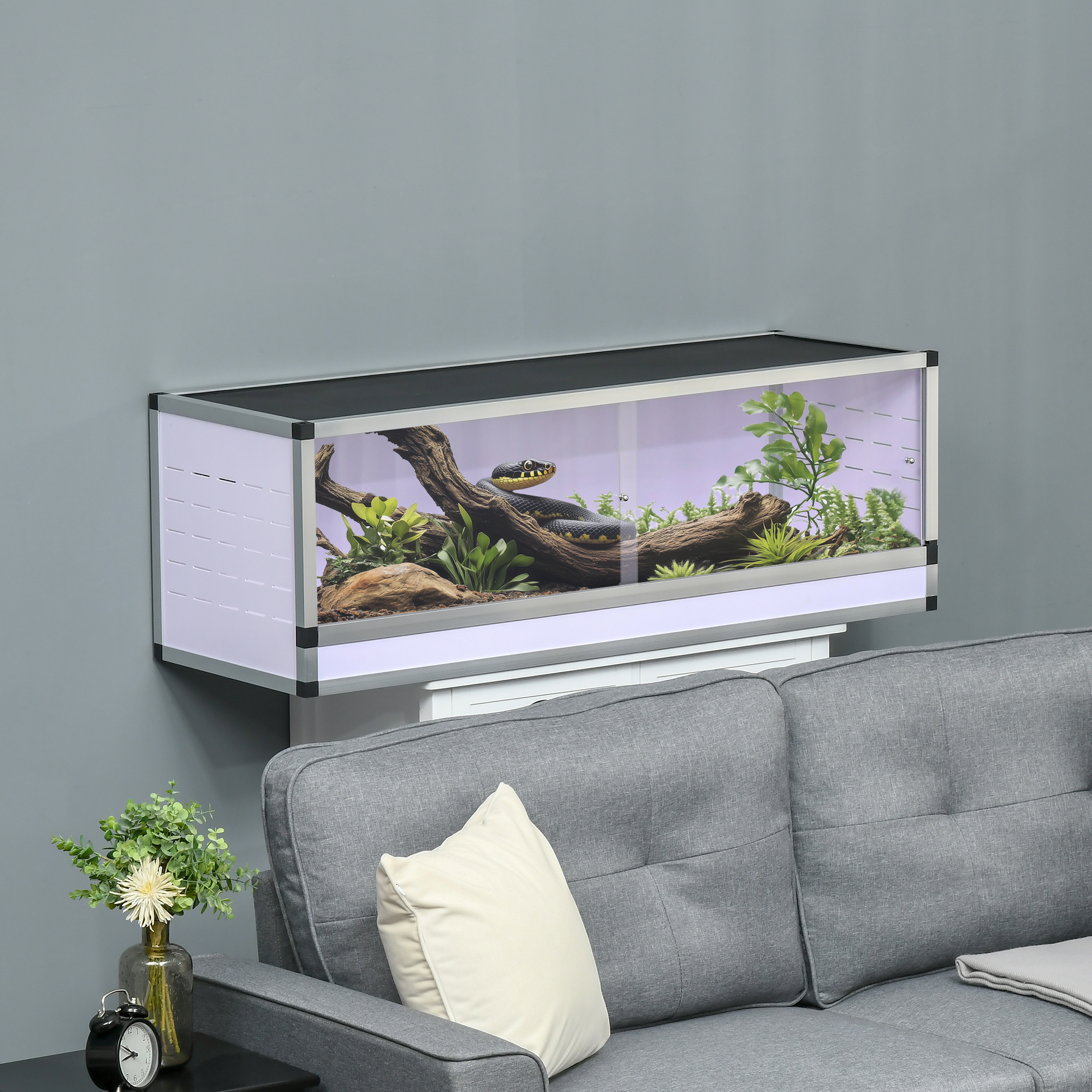Terrarium aus Aluminium für Reptilien Amphibien Spinnentiere Reptilienzuchtbox Mesh-Terrarium Weiß+Silber+Schwarz 120 x 40 x 40 cm