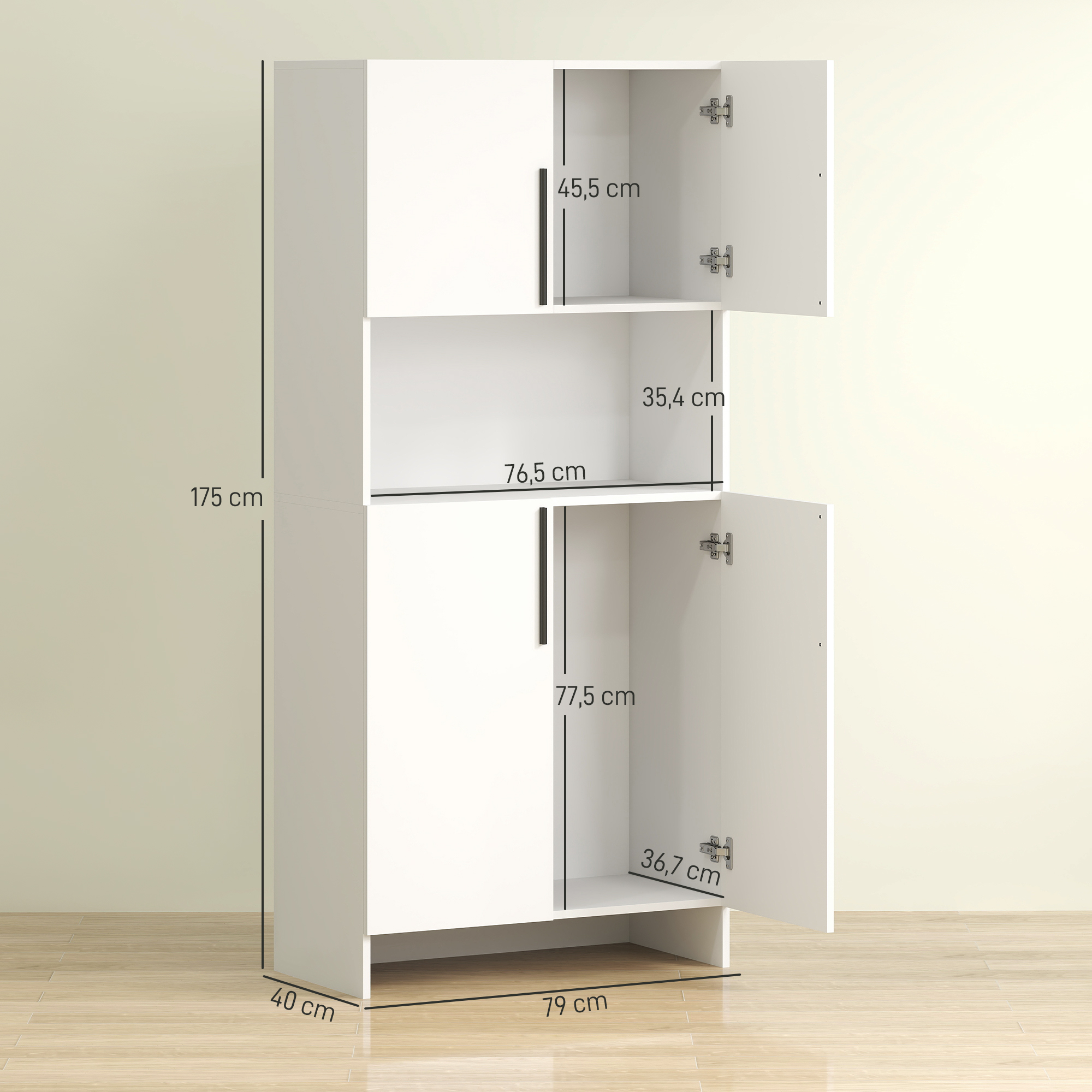 Küchenschrank, Vorratsschrank für Küche, Wohnzimmer, Esszimmer, Schränke, Regale, Mikrowellenablage, Spanplatte, Weiß