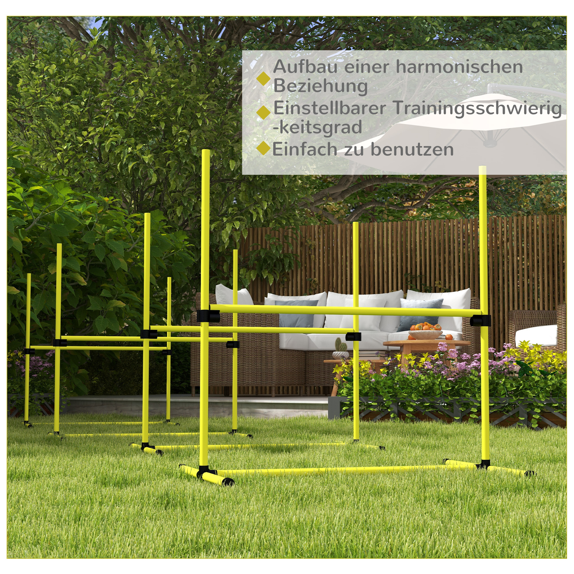 Hunde Agility-Set, Hürden/Slamonstangen/Bodenstangen, Tragetasche, robust, Gelb