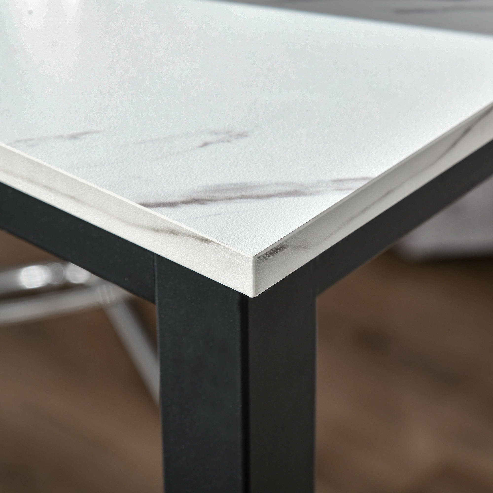 Bartisch in Marmoroptik, Stahlrahmen, Nivellierfüße, 120x40x100 cm, Weiß/Schwarz