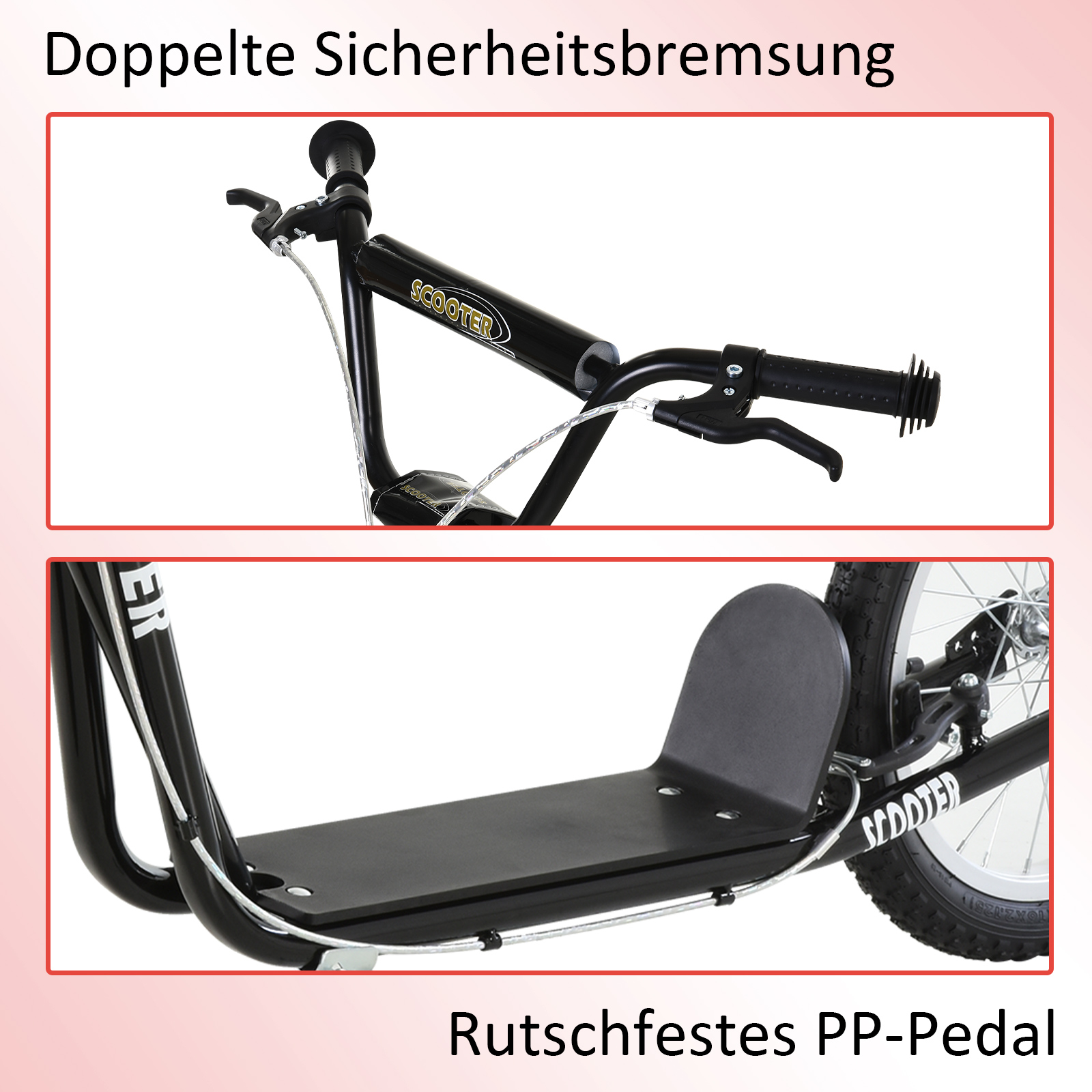 Kinderscooter mit Bremse höhenverstellbar Leichtbau Schwarz