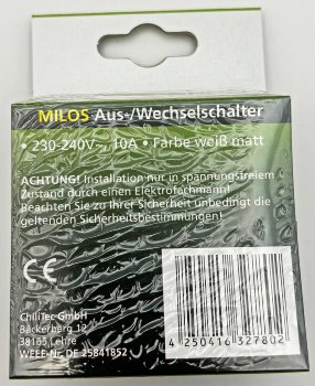 MILOS Wechsel-Schalter, UP, weiß matt, 250V~/ 10A, inkl. Rahmen, Steckanschluss