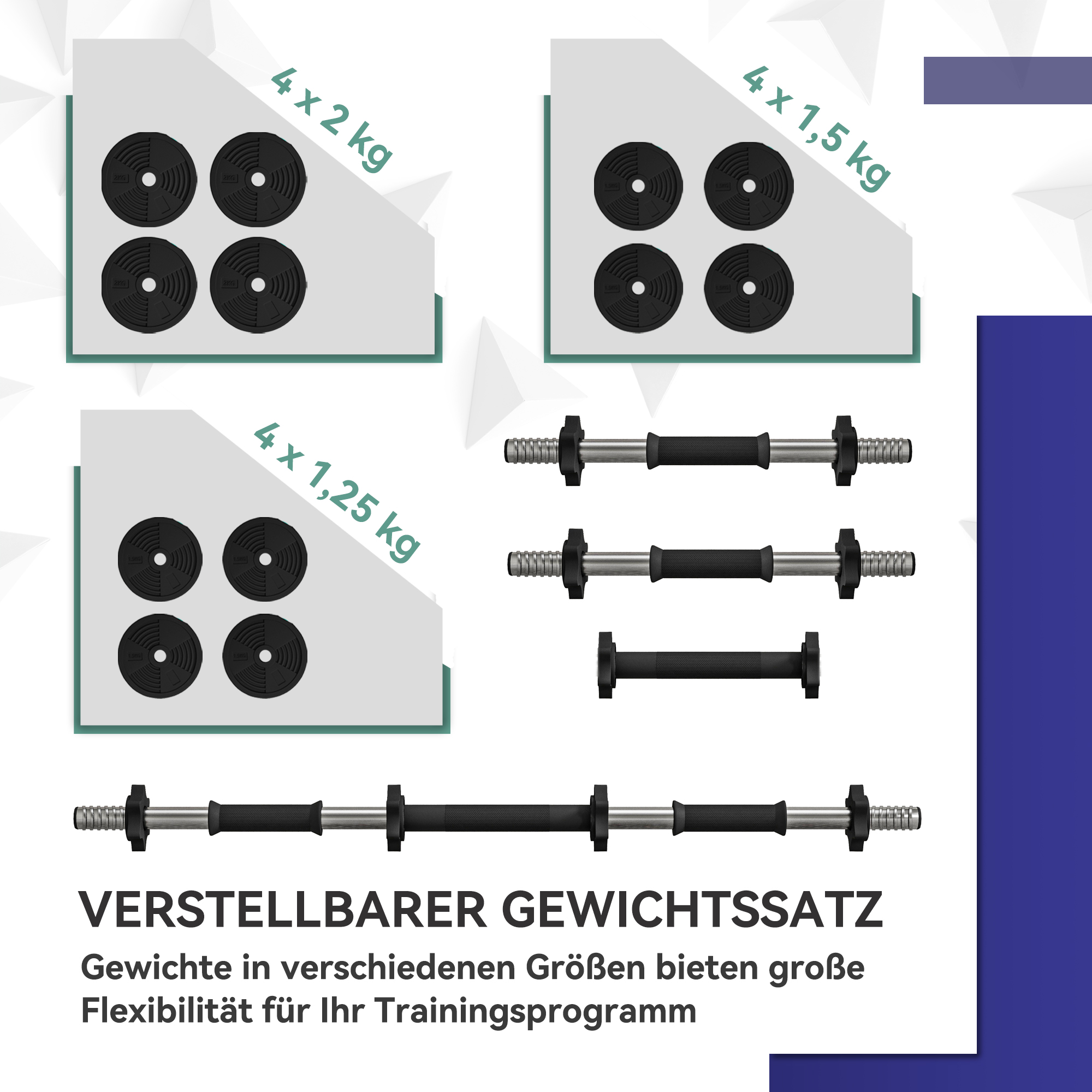 2-in-1 Hantel-Set, Lang- & Kurzhantel, 20 kg, rutschfest, bodenschonend, Schwarz/Grün